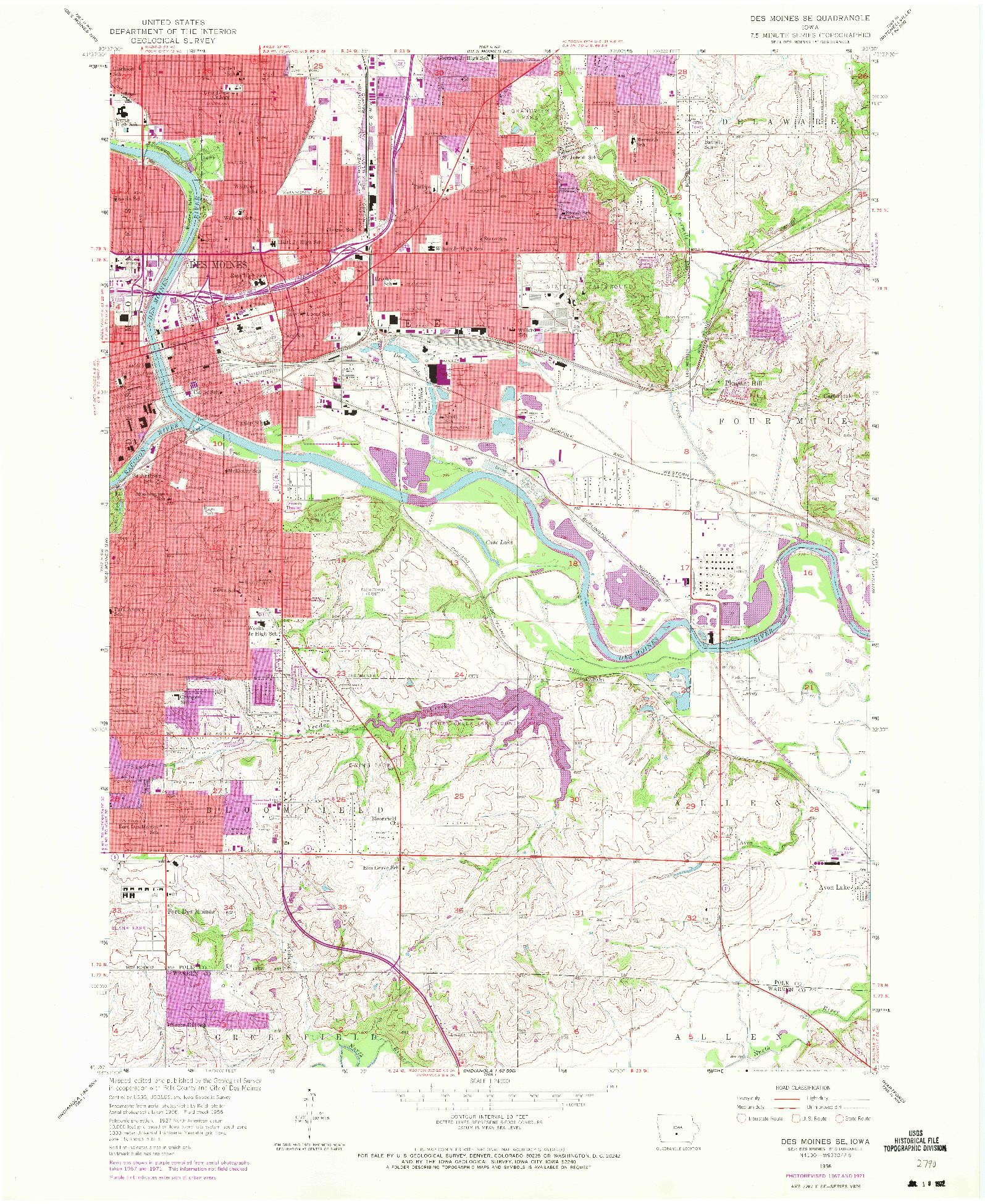 USGS 1:24000-SCALE QUADRANGLE FOR DES MOINES SE, IA 1956