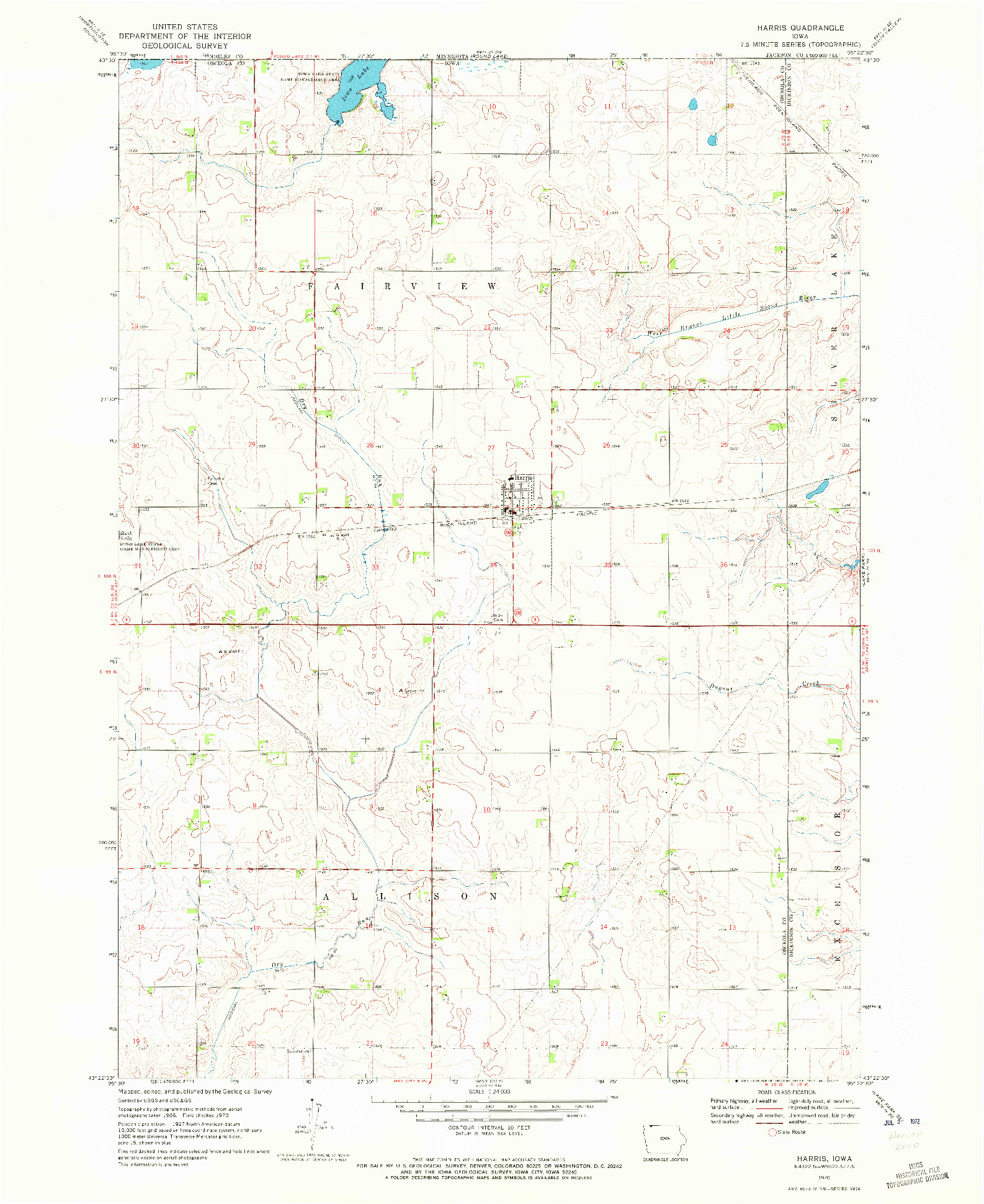 USGS 1:24000-SCALE QUADRANGLE FOR HARRIS, IA 1970