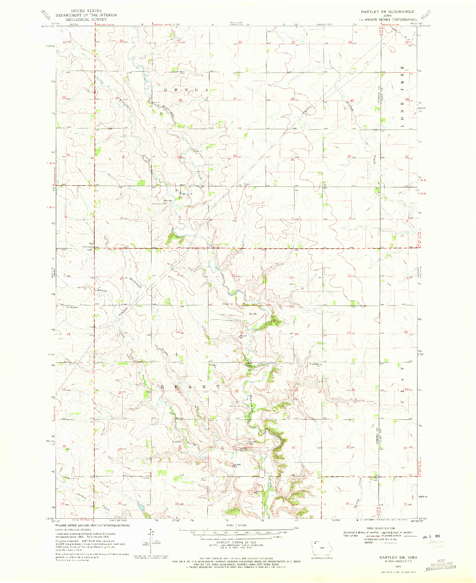USGS 1:24000-SCALE QUADRANGLE FOR HARTLEY SW, IA 1970