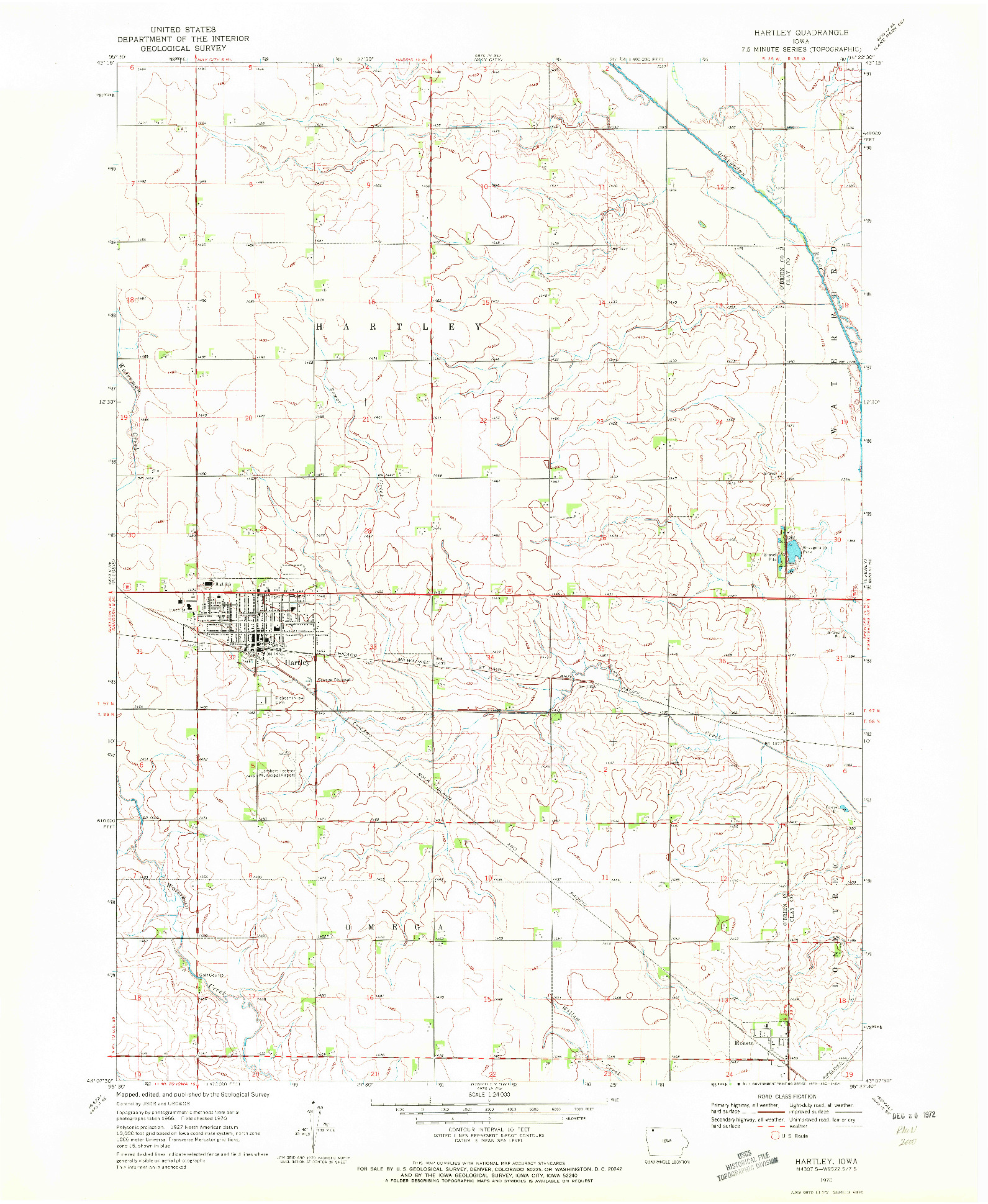USGS 1:24000-SCALE QUADRANGLE FOR HARTLEY, IA 1970