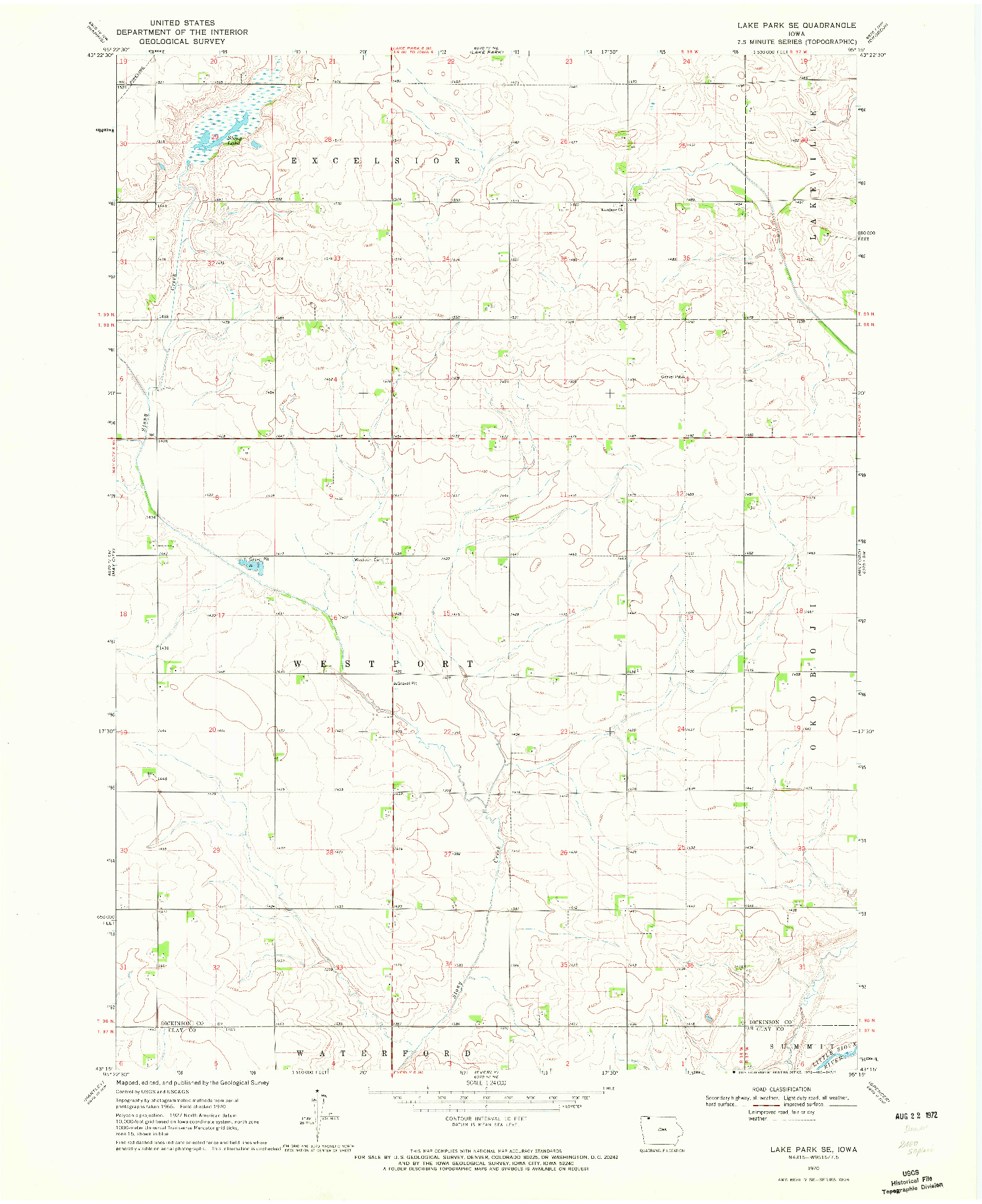 USGS 1:24000-SCALE QUADRANGLE FOR LAKE PARK SE, IA 1970