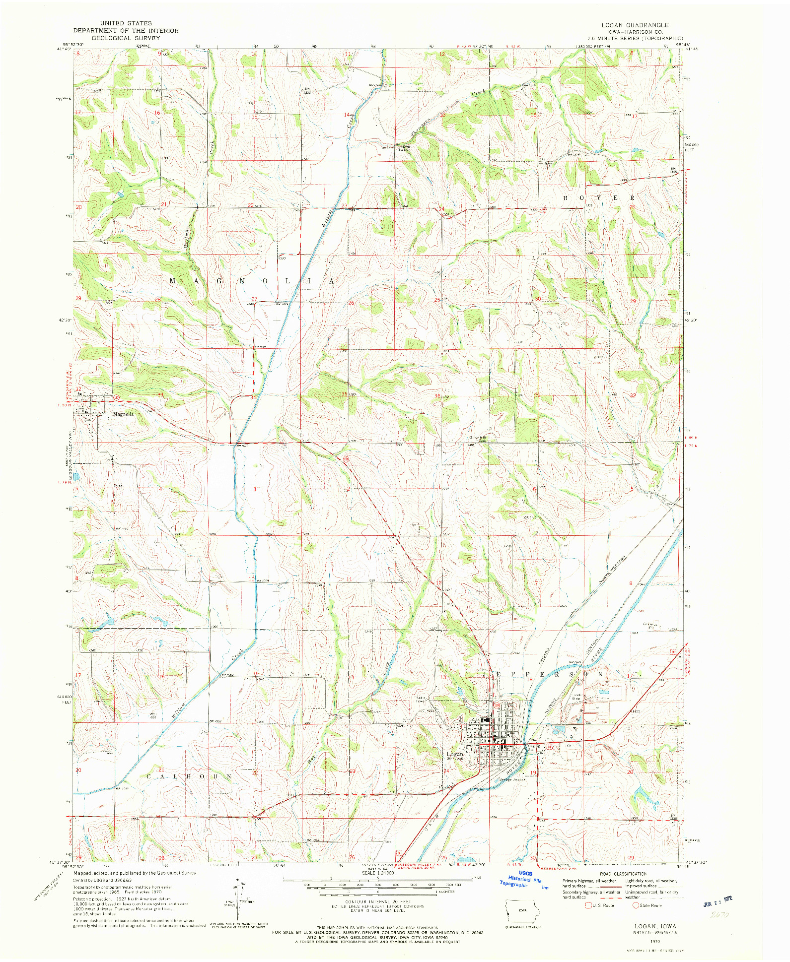 USGS 1:24000-SCALE QUADRANGLE FOR LOGAN, IA 1970