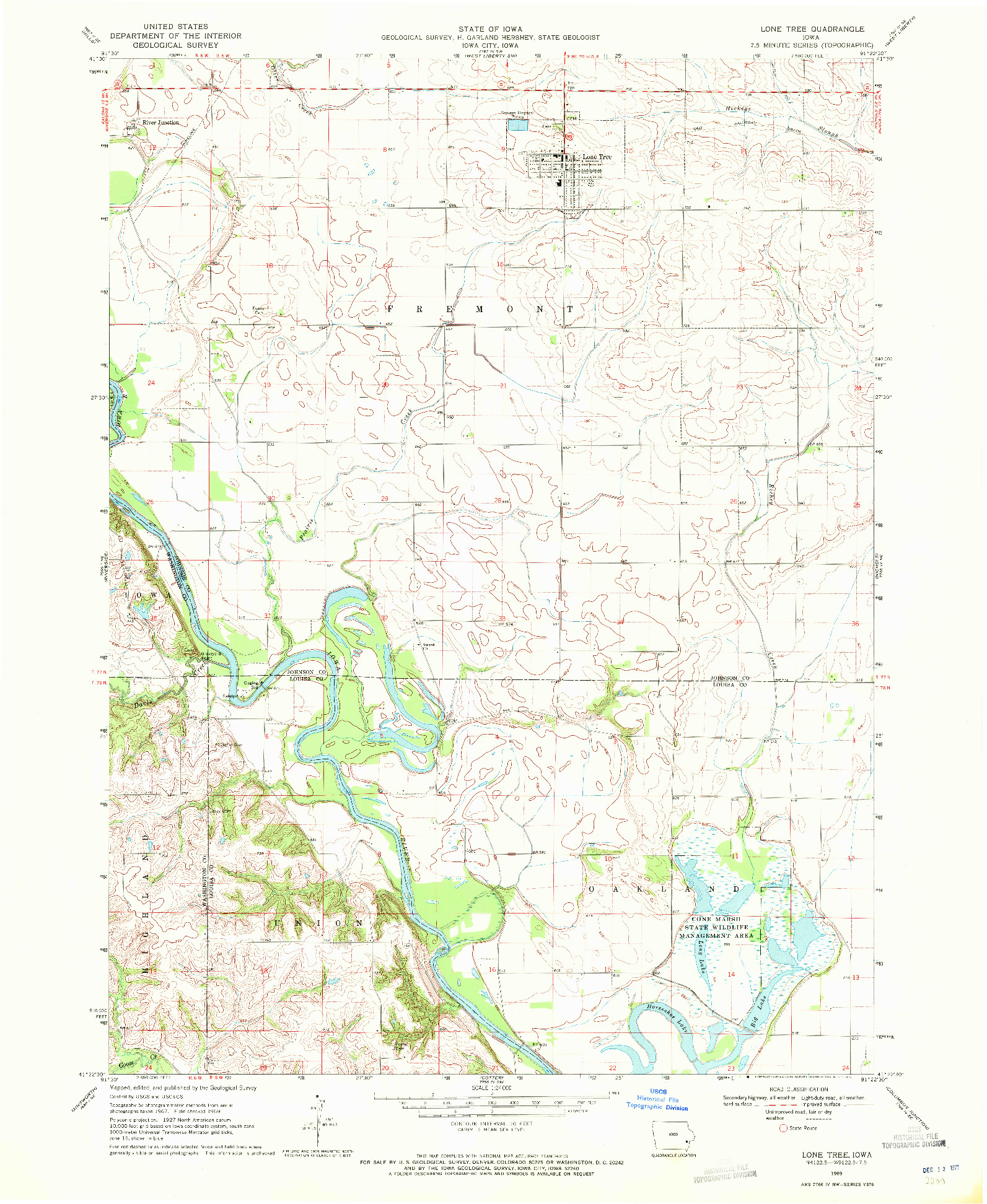 USGS 1:24000-SCALE QUADRANGLE FOR LONE TREE, IA 1969