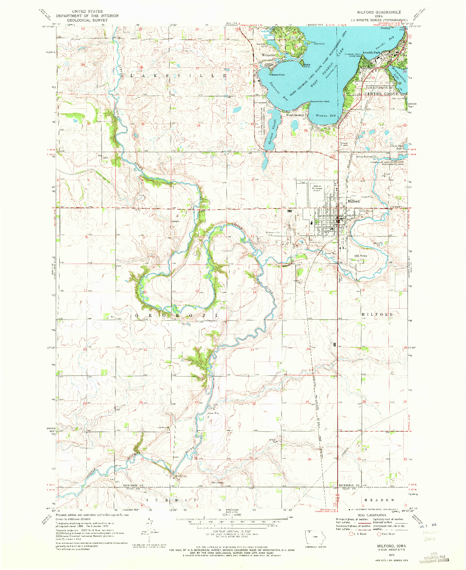 USGS 1:24000-SCALE QUADRANGLE FOR MILFORD, IA 1970