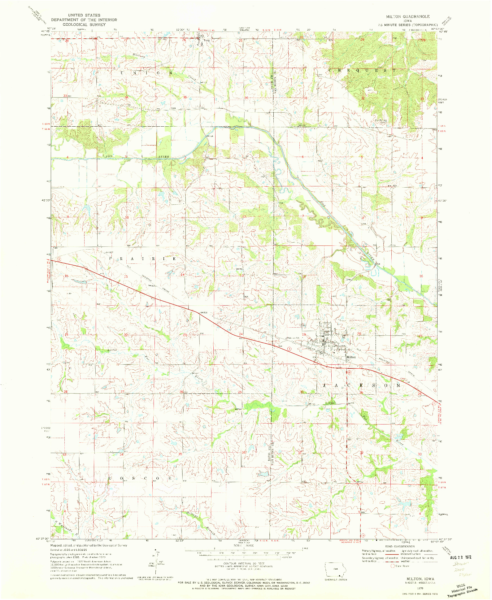 USGS 1:24000-SCALE QUADRANGLE FOR MILTON, IA 1970
