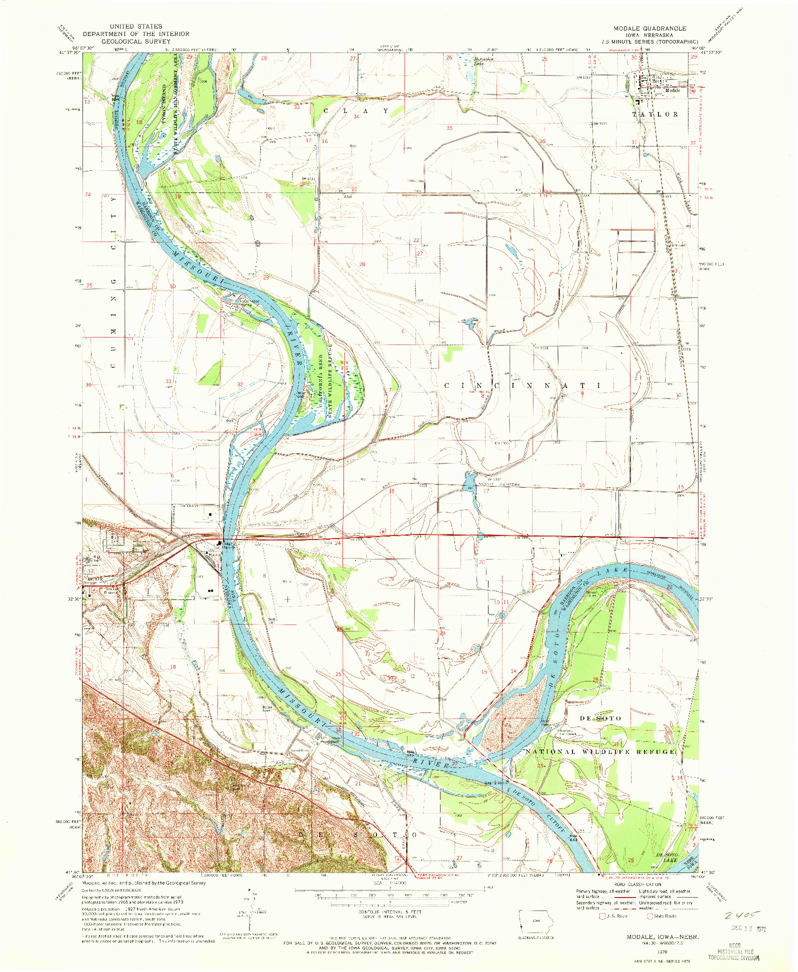 USGS 1:24000-SCALE QUADRANGLE FOR MODALE, IA 1970