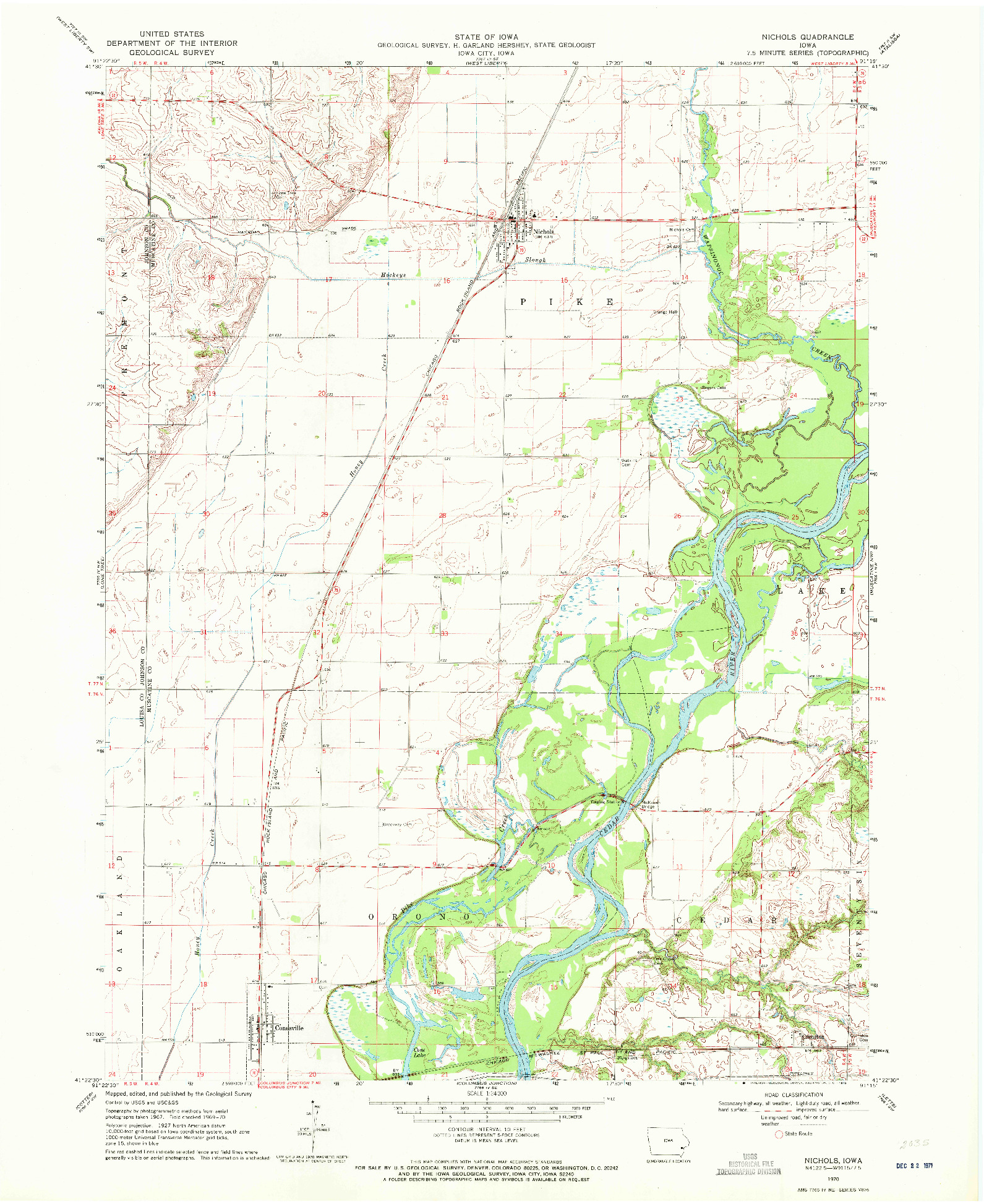 USGS 1:24000-SCALE QUADRANGLE FOR NICHOLS, IA 1970