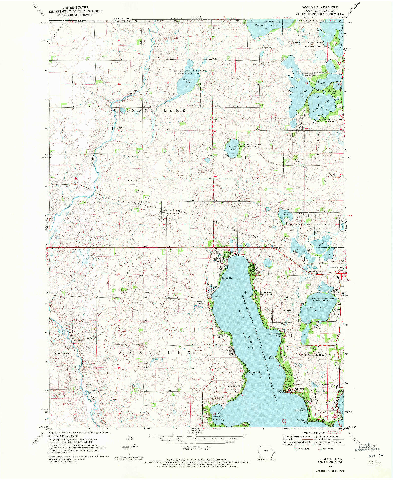 USGS 1:24000-SCALE QUADRANGLE FOR OKOBOJI, IA 1970