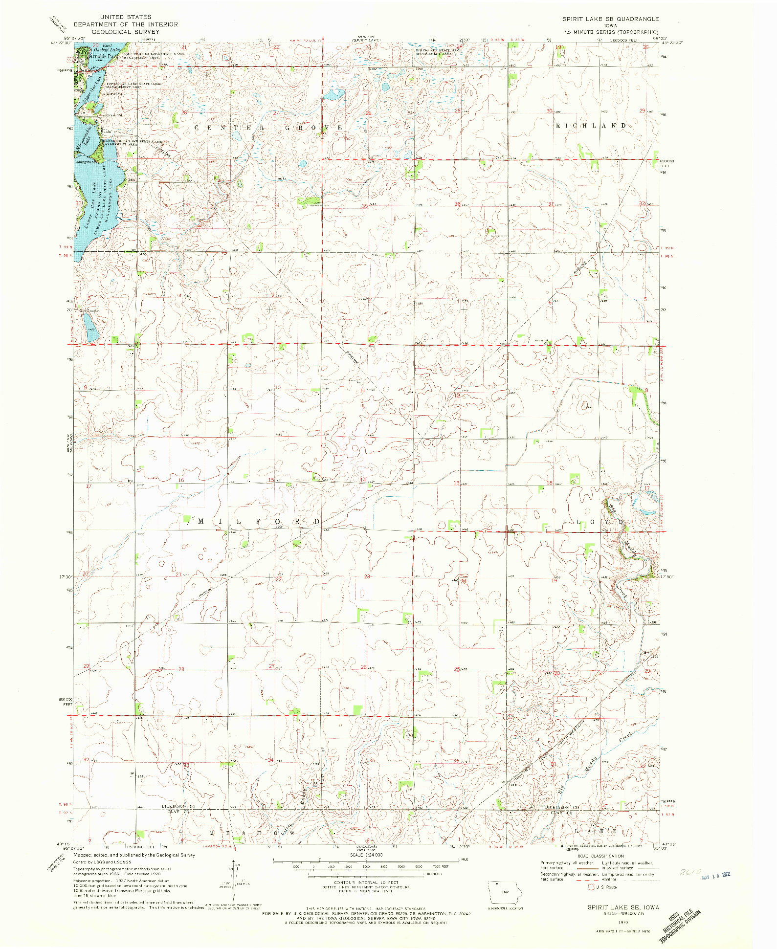 USGS 1:24000-SCALE QUADRANGLE FOR SPIRIT LAKE SE, IA 1970