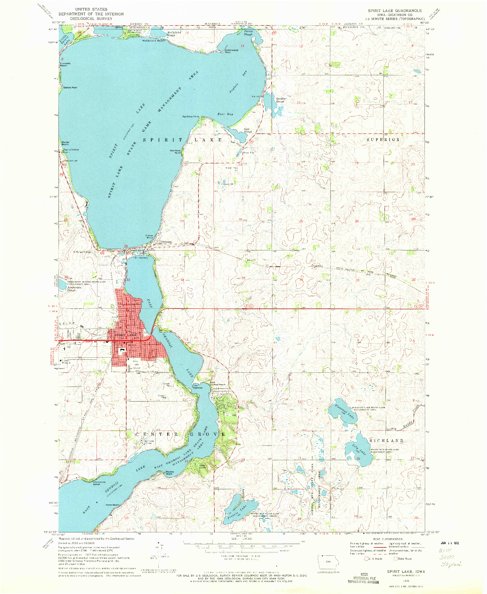 USGS 1:24000-SCALE QUADRANGLE FOR SPIRIT LAKE, IA 1970