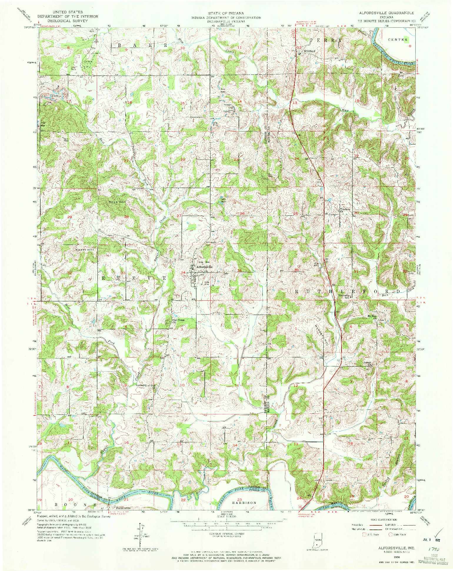 USGS 1:24000-SCALE QUADRANGLE FOR ALFORDSVILLE, IN 1956