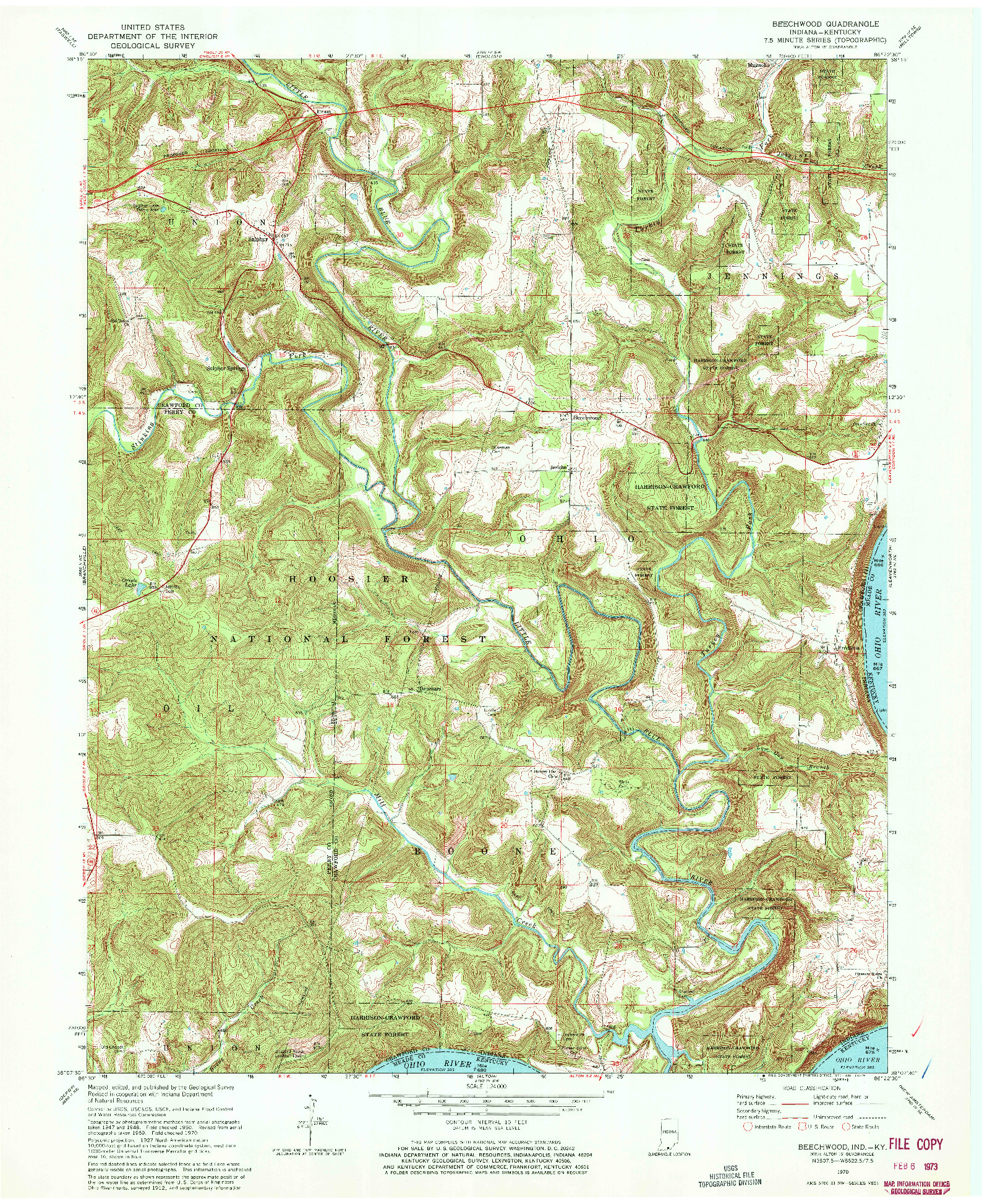 USGS 1:24000-SCALE QUADRANGLE FOR BEECHWOOD, IN 1970
