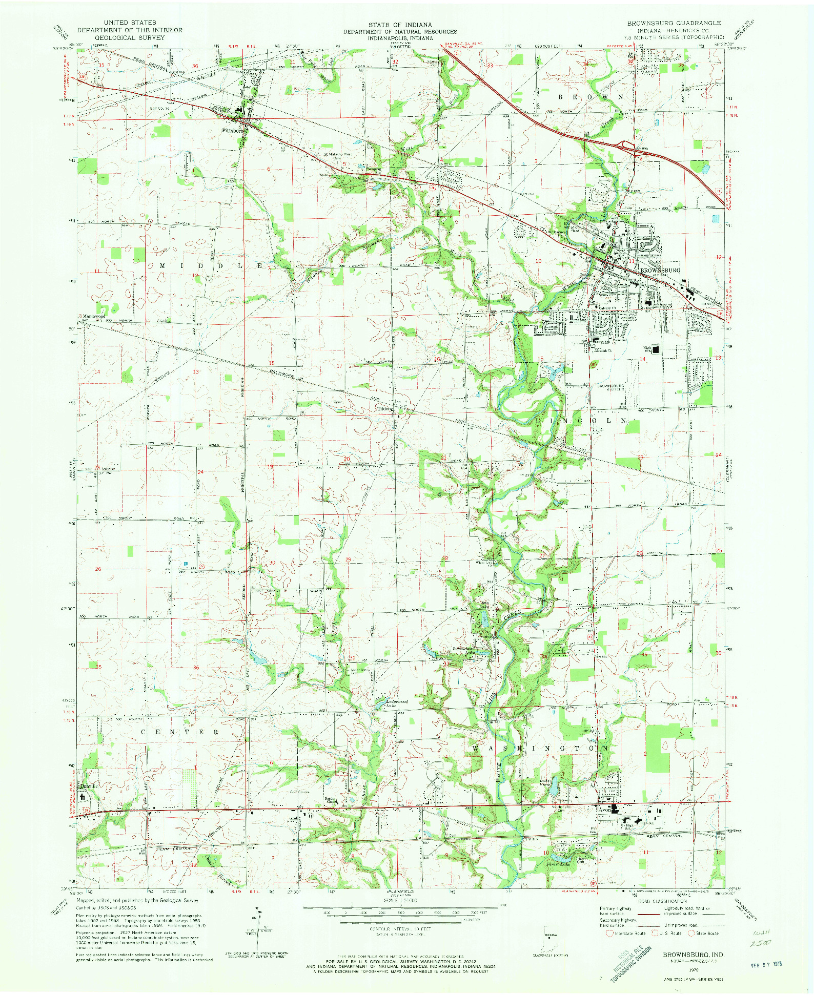 USGS 1:24000-SCALE QUADRANGLE FOR BROWNSBURG, IN 1970