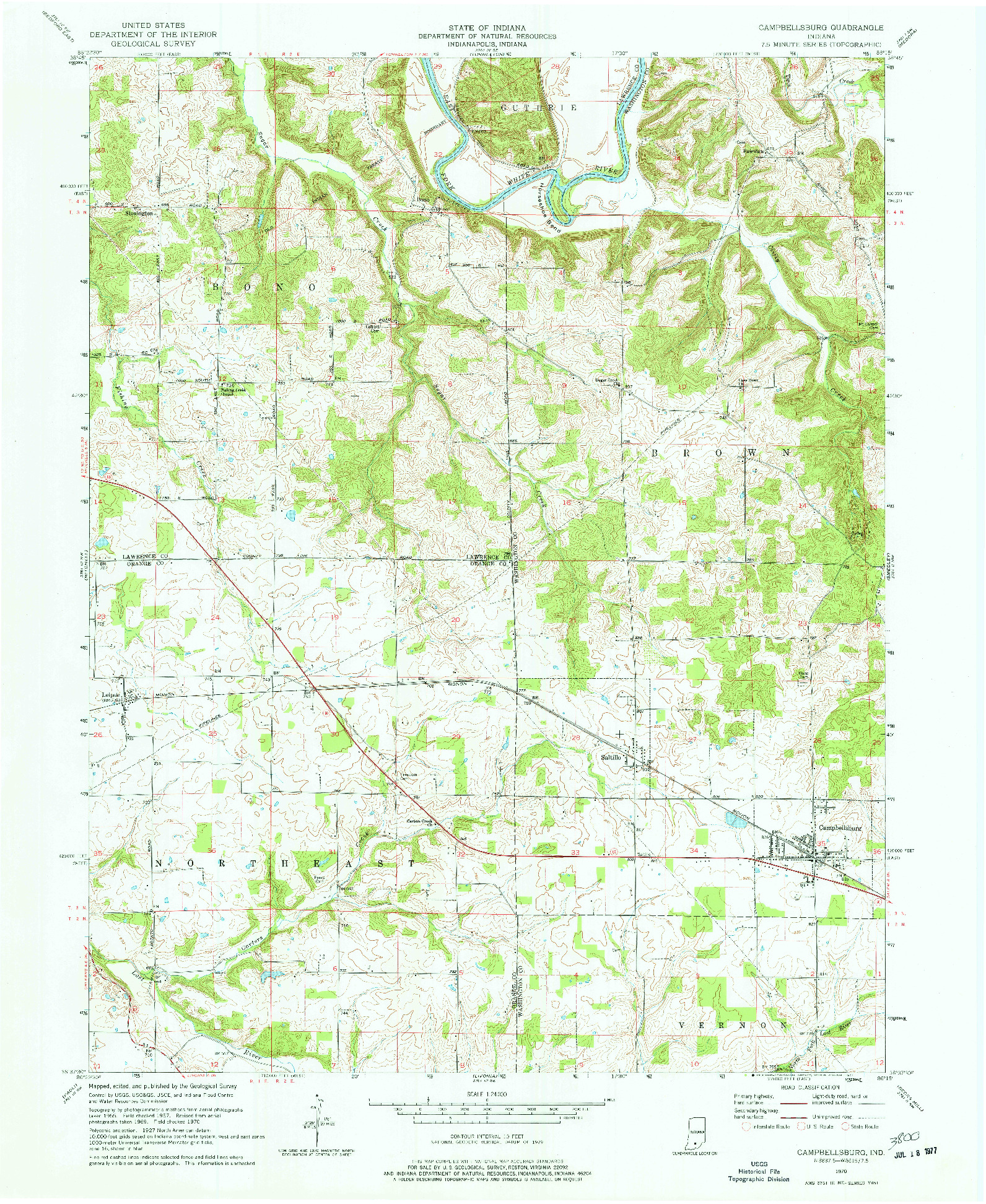 USGS 1:24000-SCALE QUADRANGLE FOR CAMPBELLSBURG, IN 1970