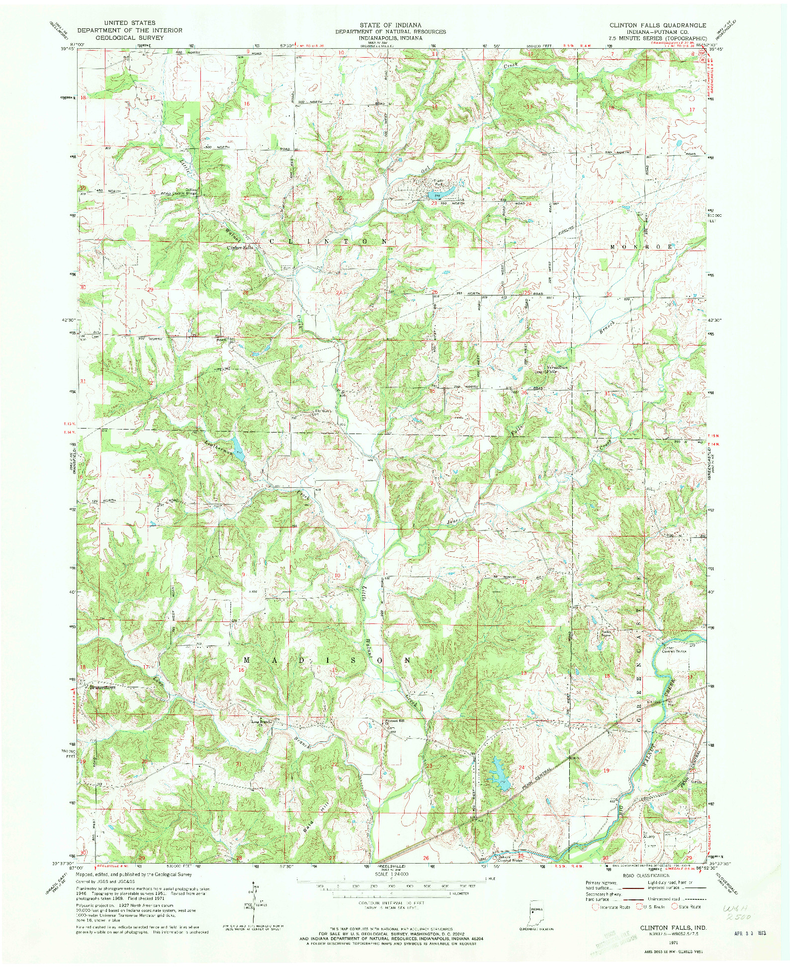 USGS 1:24000-SCALE QUADRANGLE FOR CLINTON FALLS, IN 1971