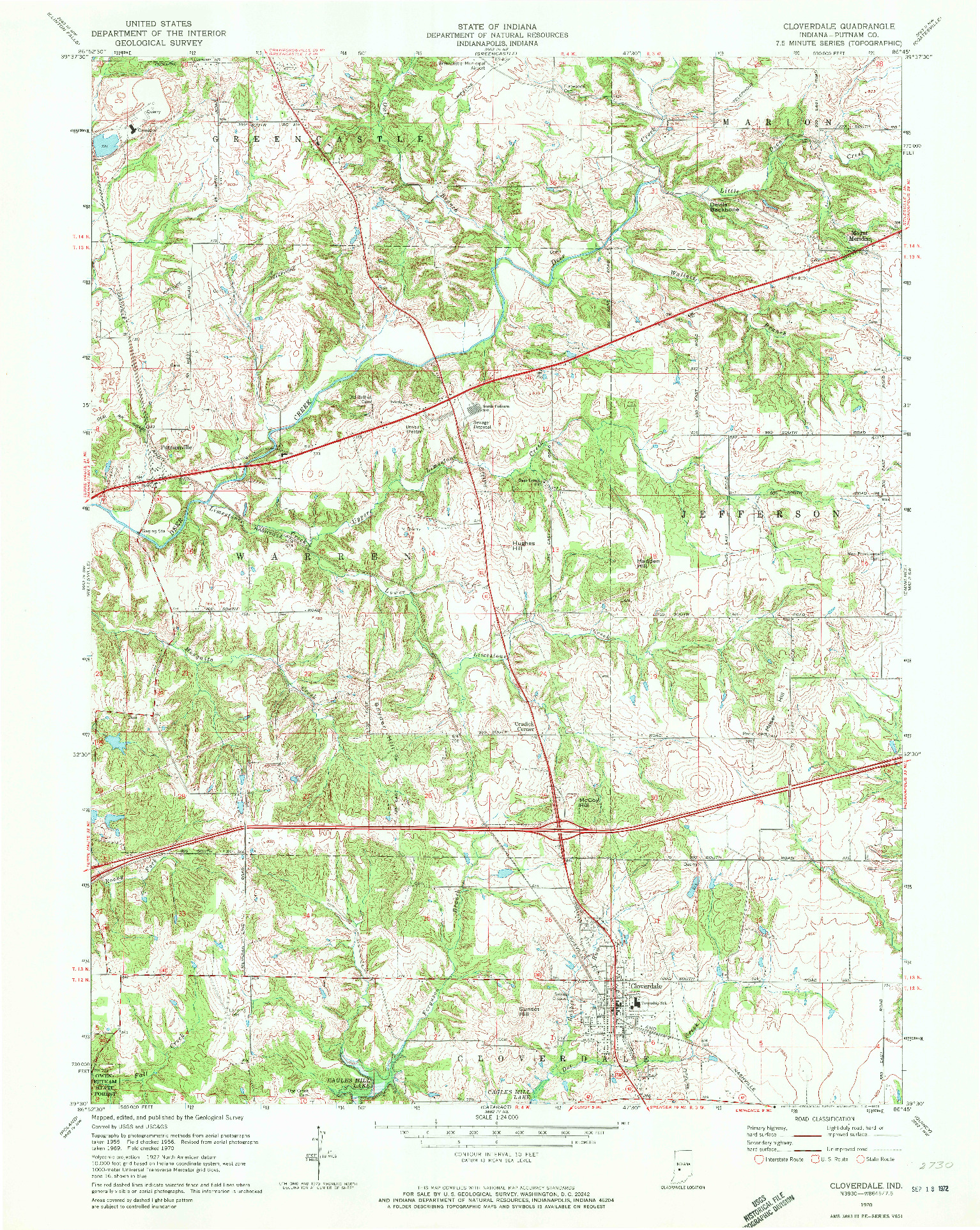 USGS 1:24000-SCALE QUADRANGLE FOR CLOVERDALE, IN 1970