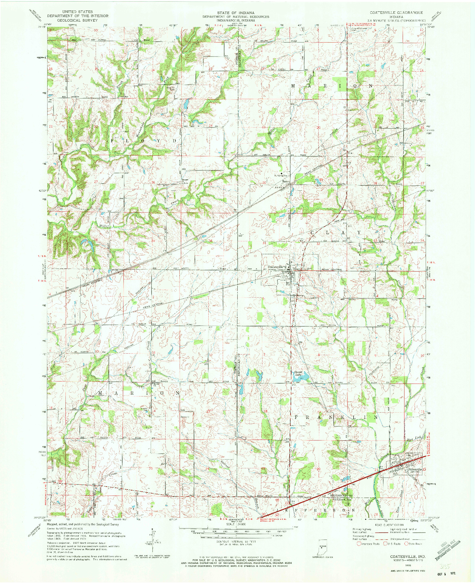 USGS 1:24000-SCALE QUADRANGLE FOR COATESVILLE, IN 1970