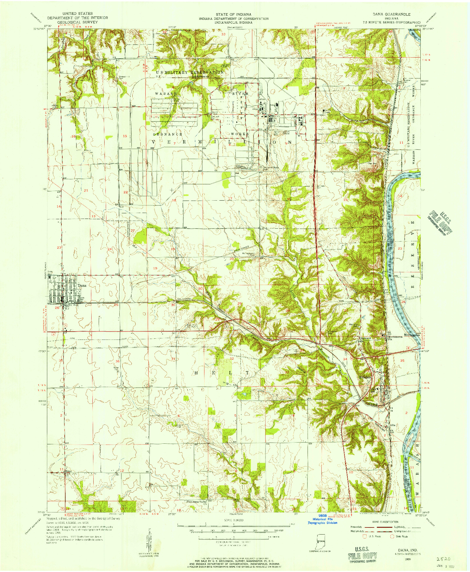 USGS 1:24000-SCALE QUADRANGLE FOR DANA, IN 1955