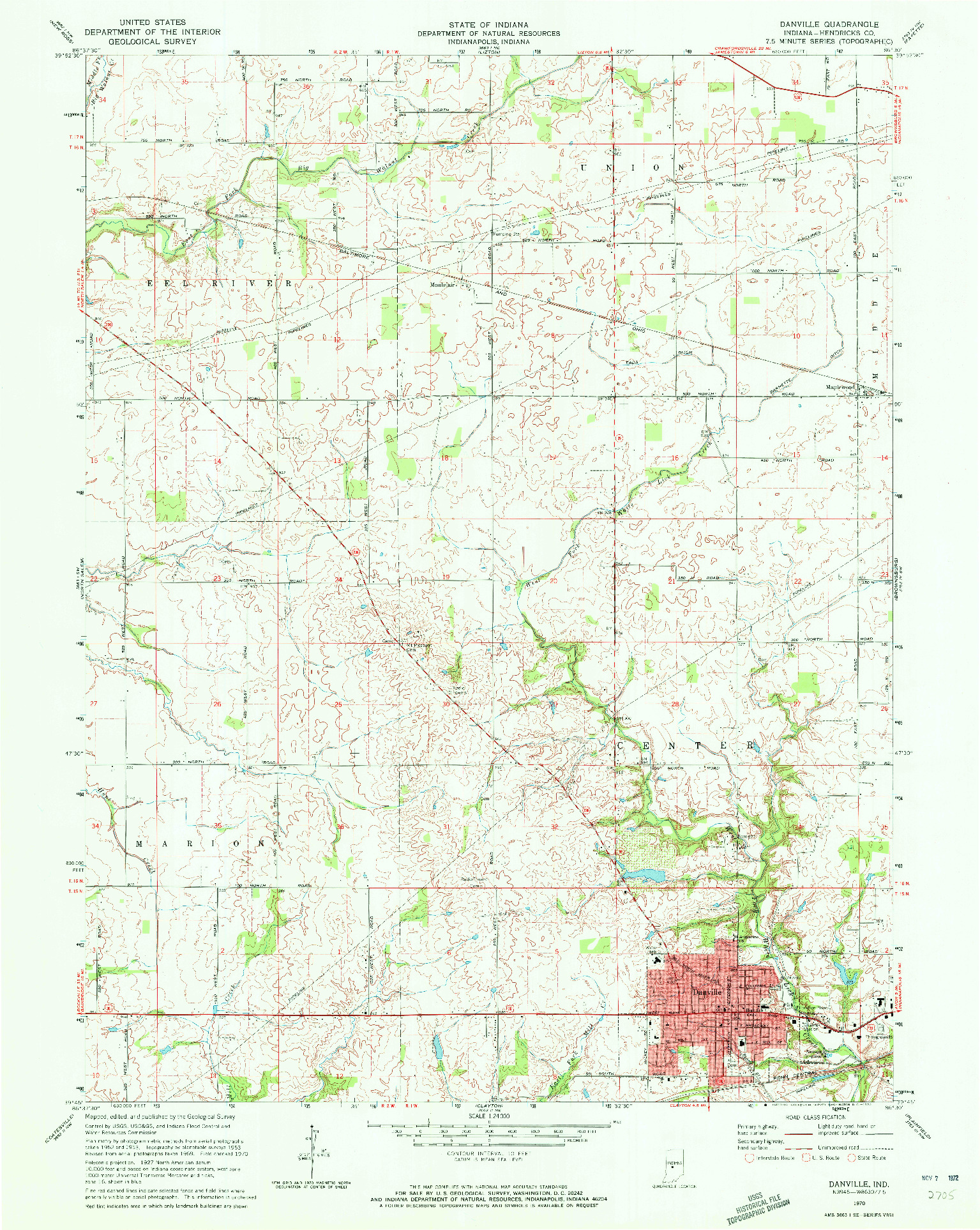 USGS 1:24000-SCALE QUADRANGLE FOR DANVILLE, IN 1970