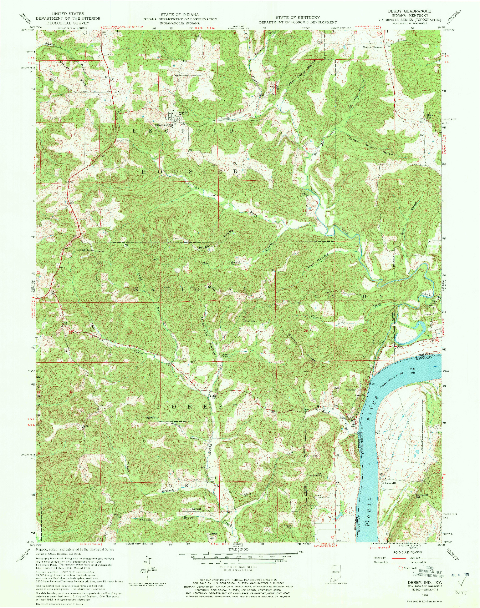 USGS 1:24000-SCALE QUADRANGLE FOR DERBY, IN 1958