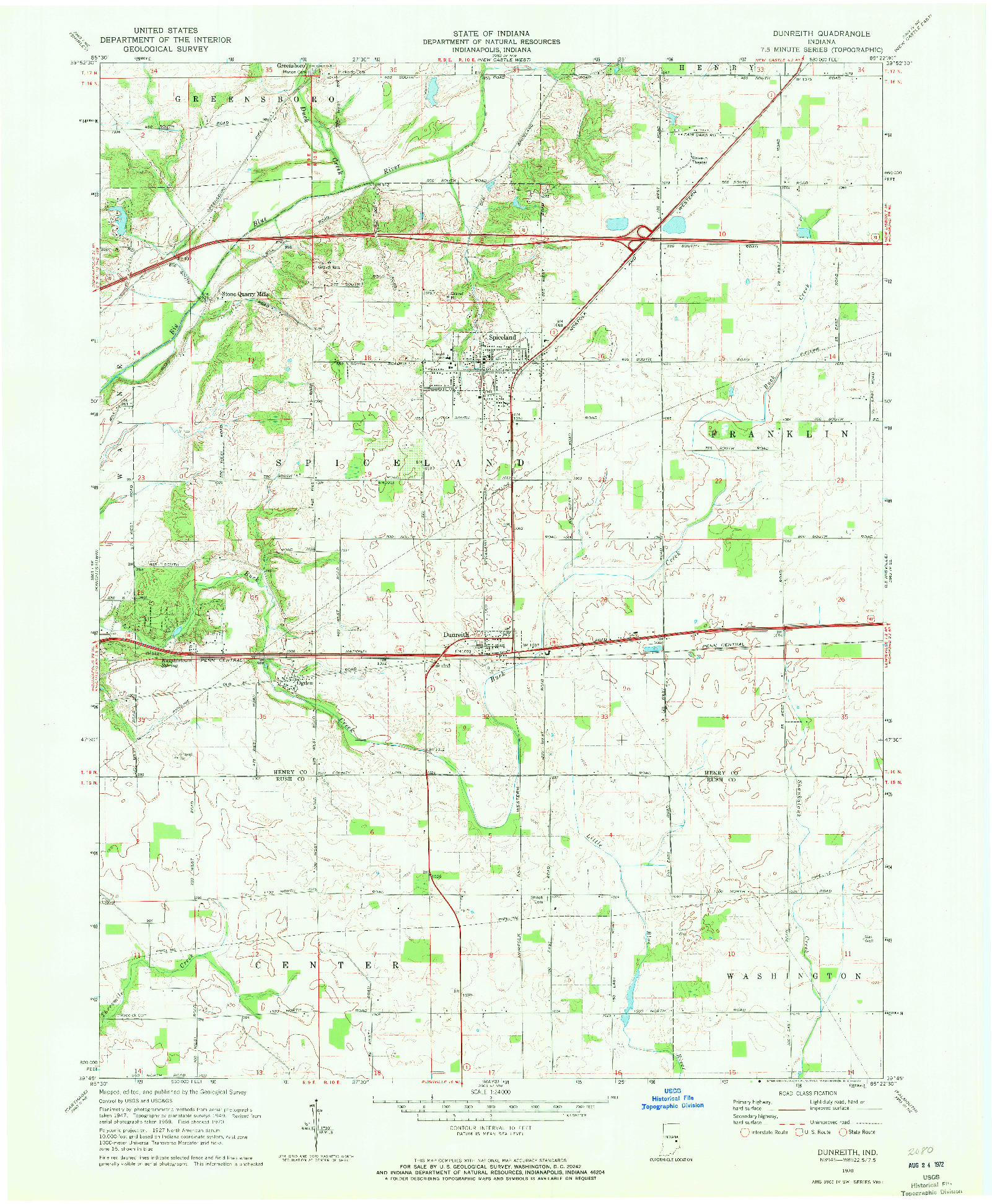 USGS 1:24000-SCALE QUADRANGLE FOR DUNREITH, IN 1970