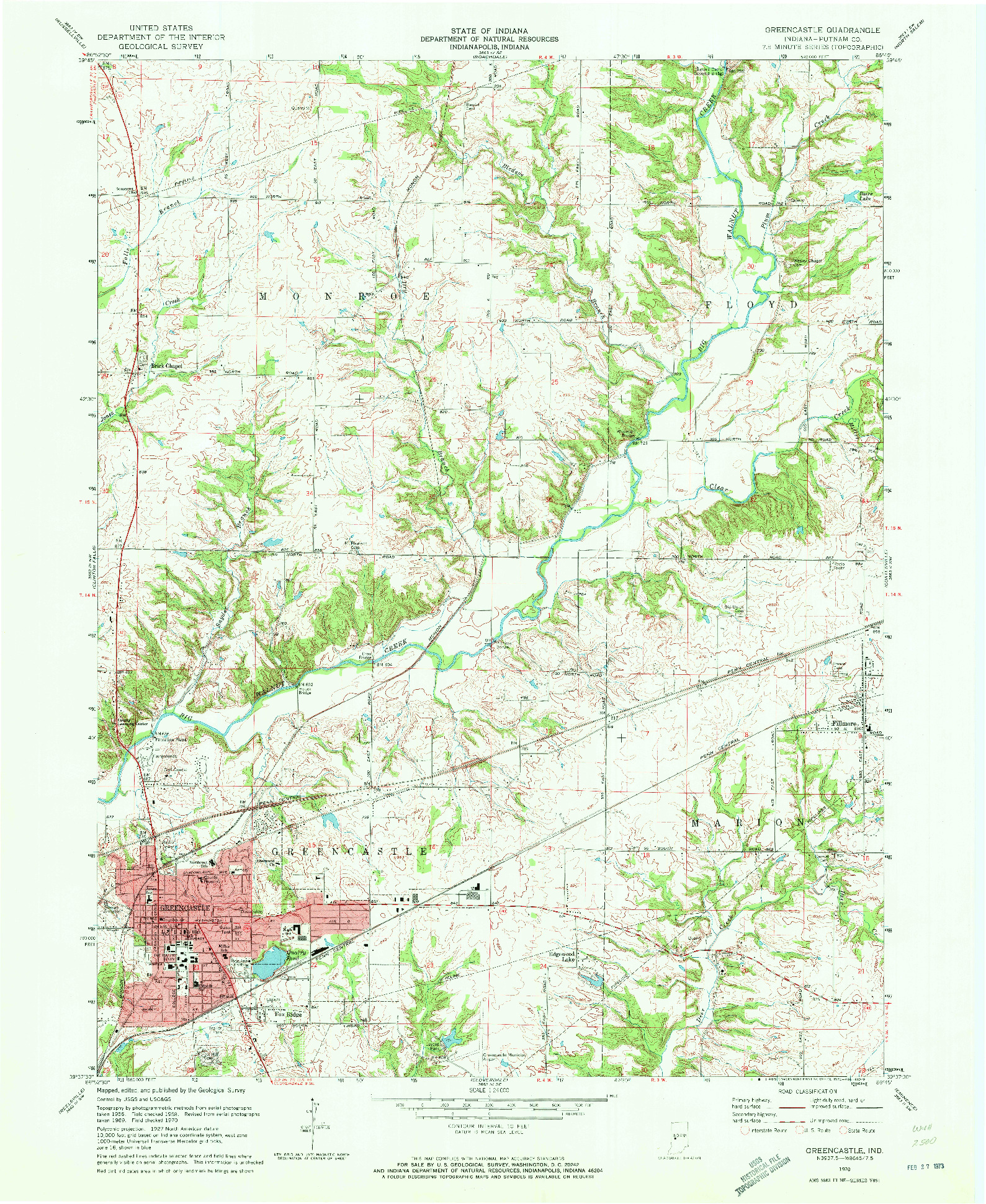 USGS 1:24000-SCALE QUADRANGLE FOR GREENCASTLE, IN 1970