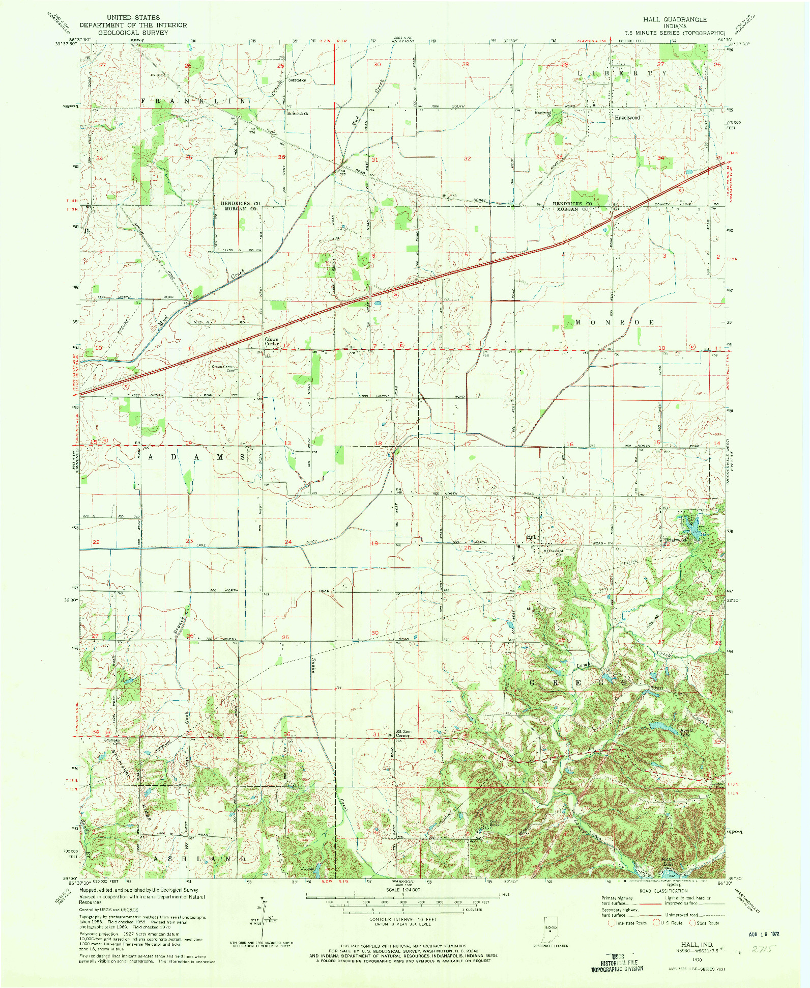 USGS 1:24000-SCALE QUADRANGLE FOR HALL, IN 1970