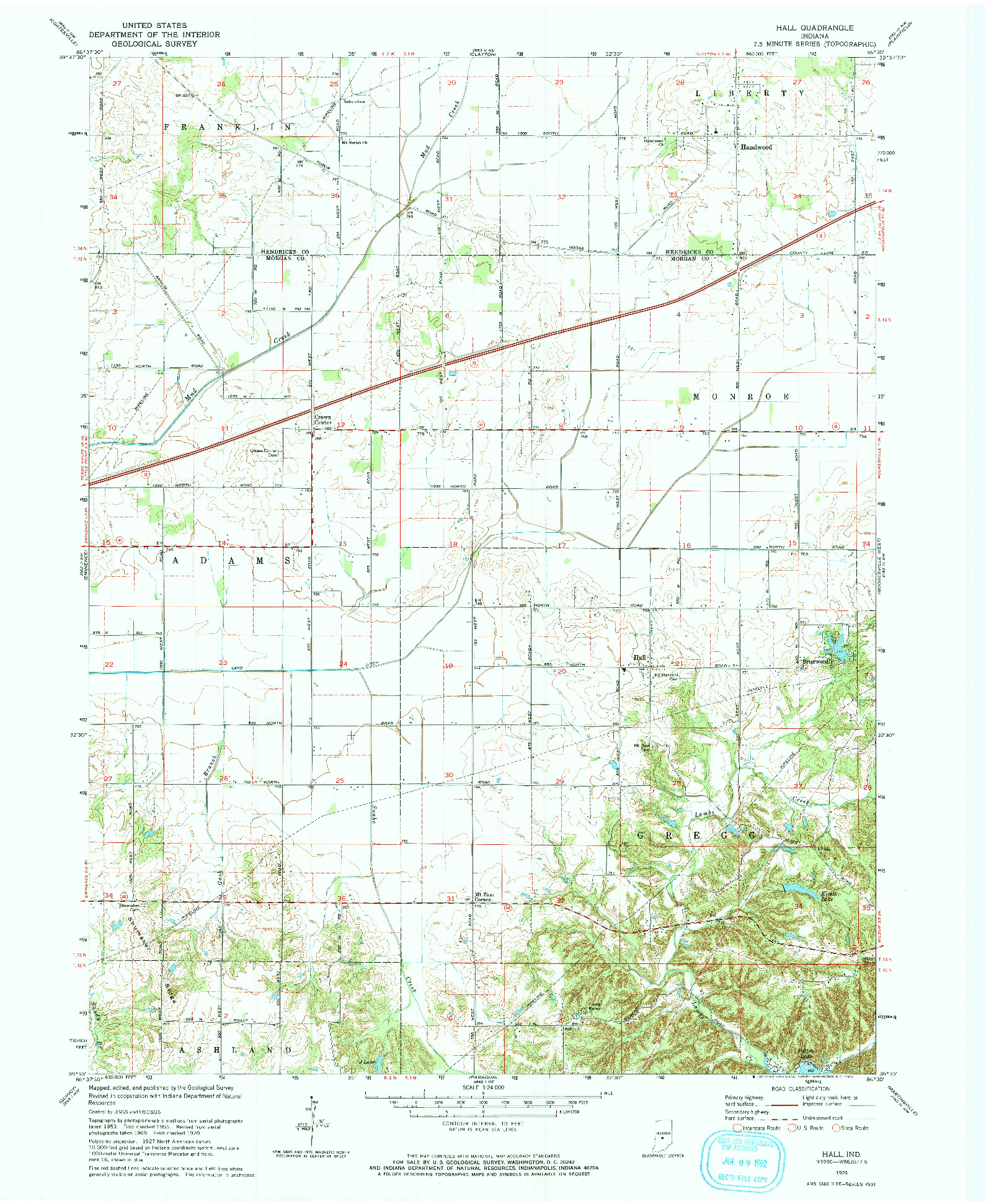 USGS 1:24000-SCALE QUADRANGLE FOR HALL, IN 1970