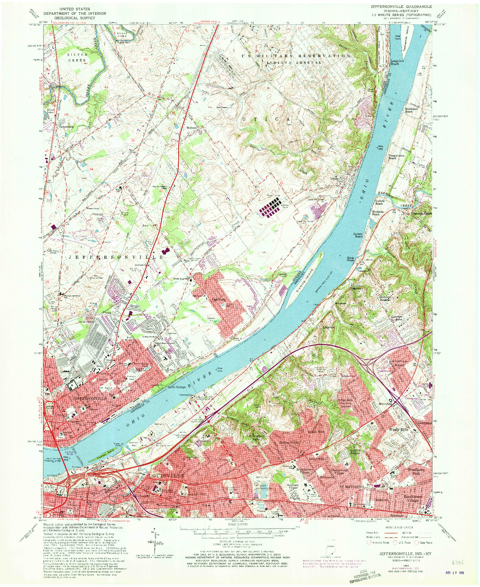 USGS 1:24000-SCALE QUADRANGLE FOR JEFFERSONVILLE, IN 1965