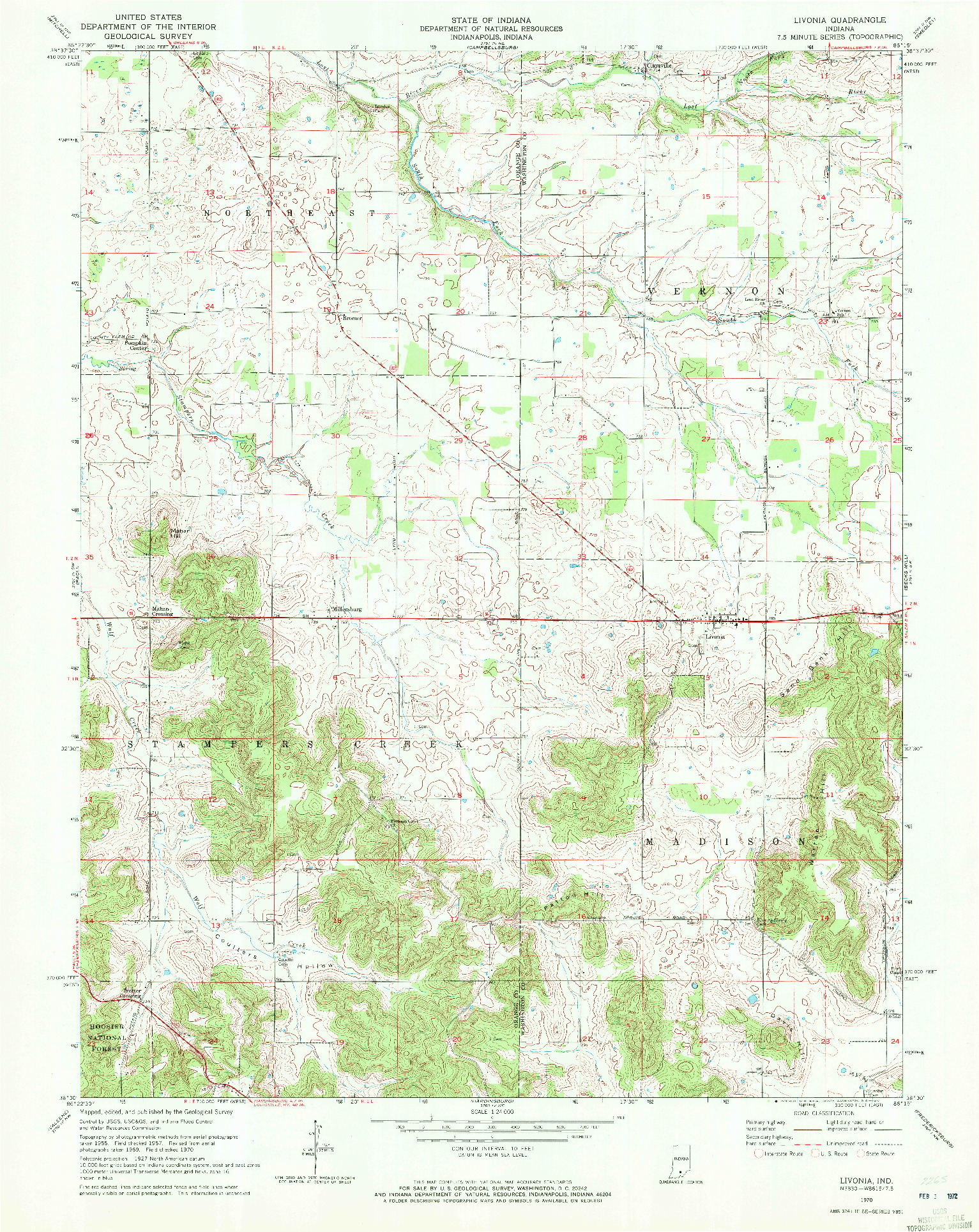 USGS 1:24000-SCALE QUADRANGLE FOR LIVONIA, IN 1970