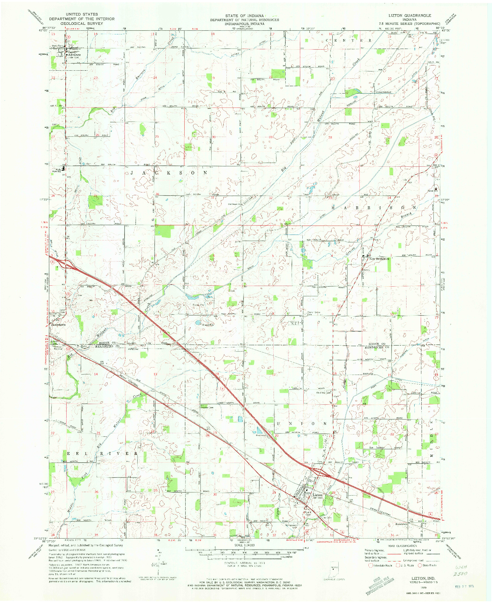 USGS 1:24000-SCALE QUADRANGLE FOR LIZTON, IN 1970