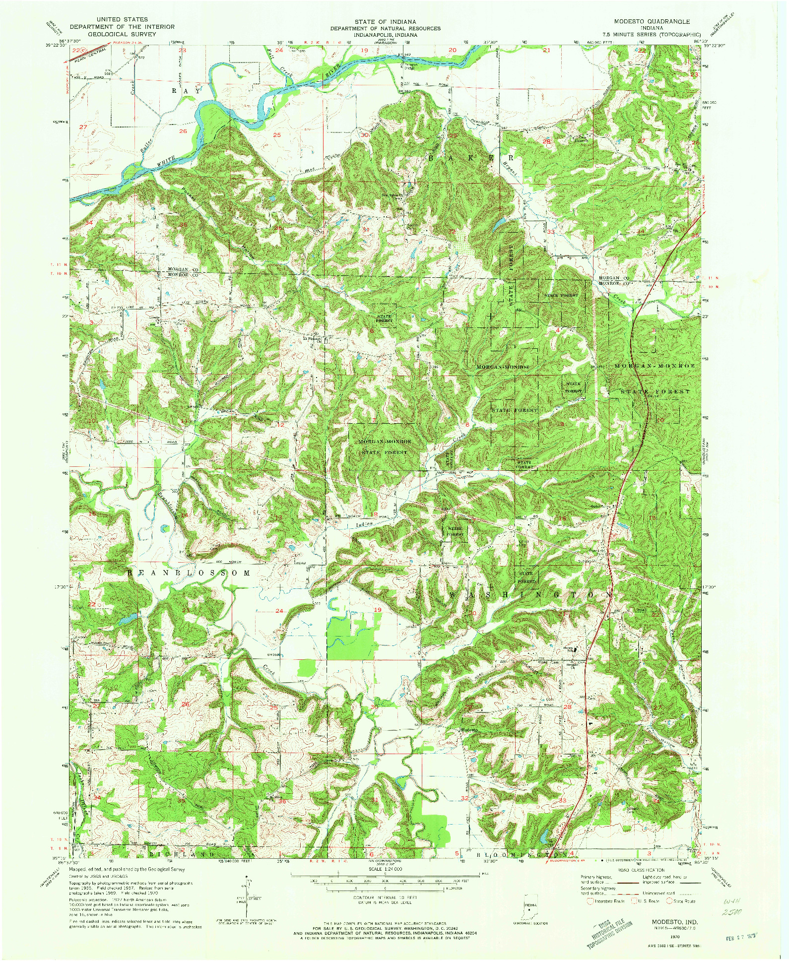 USGS 1:24000-SCALE QUADRANGLE FOR MODESTO, IN 1970