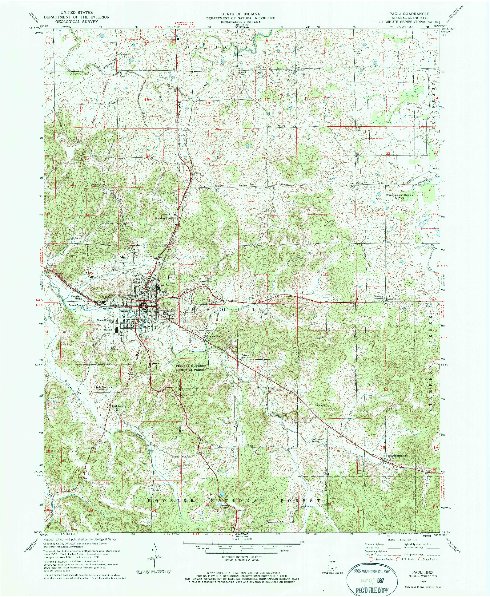 USGS 1:24000-SCALE QUADRANGLE FOR PAOLI, IN 1970