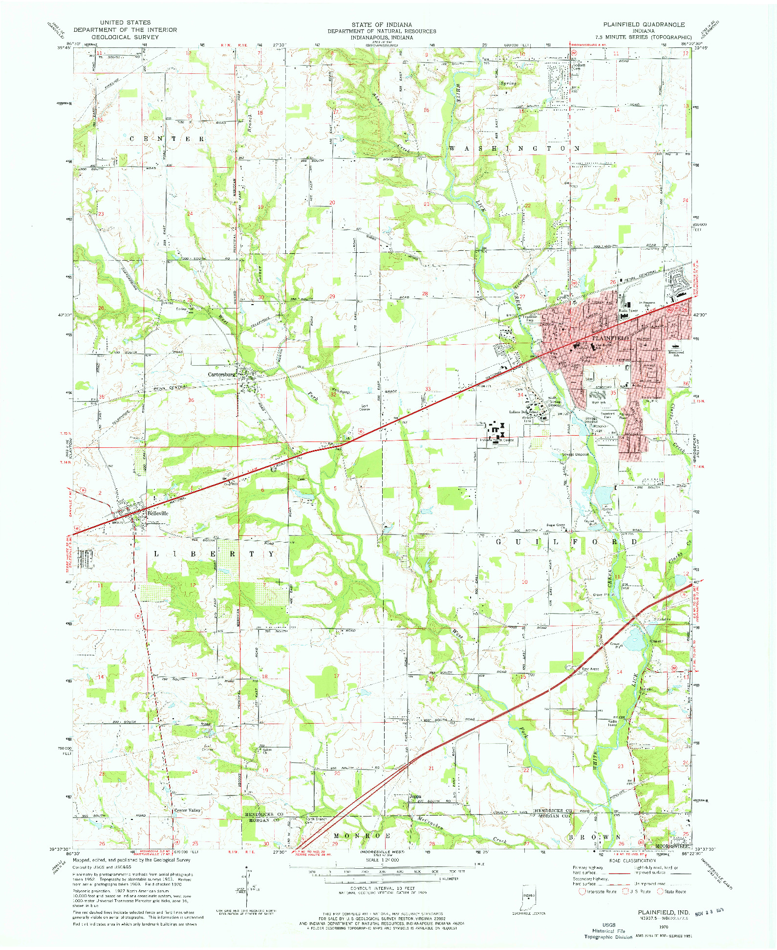 USGS 1:24000-SCALE QUADRANGLE FOR PLAINFIELD, IN 1970