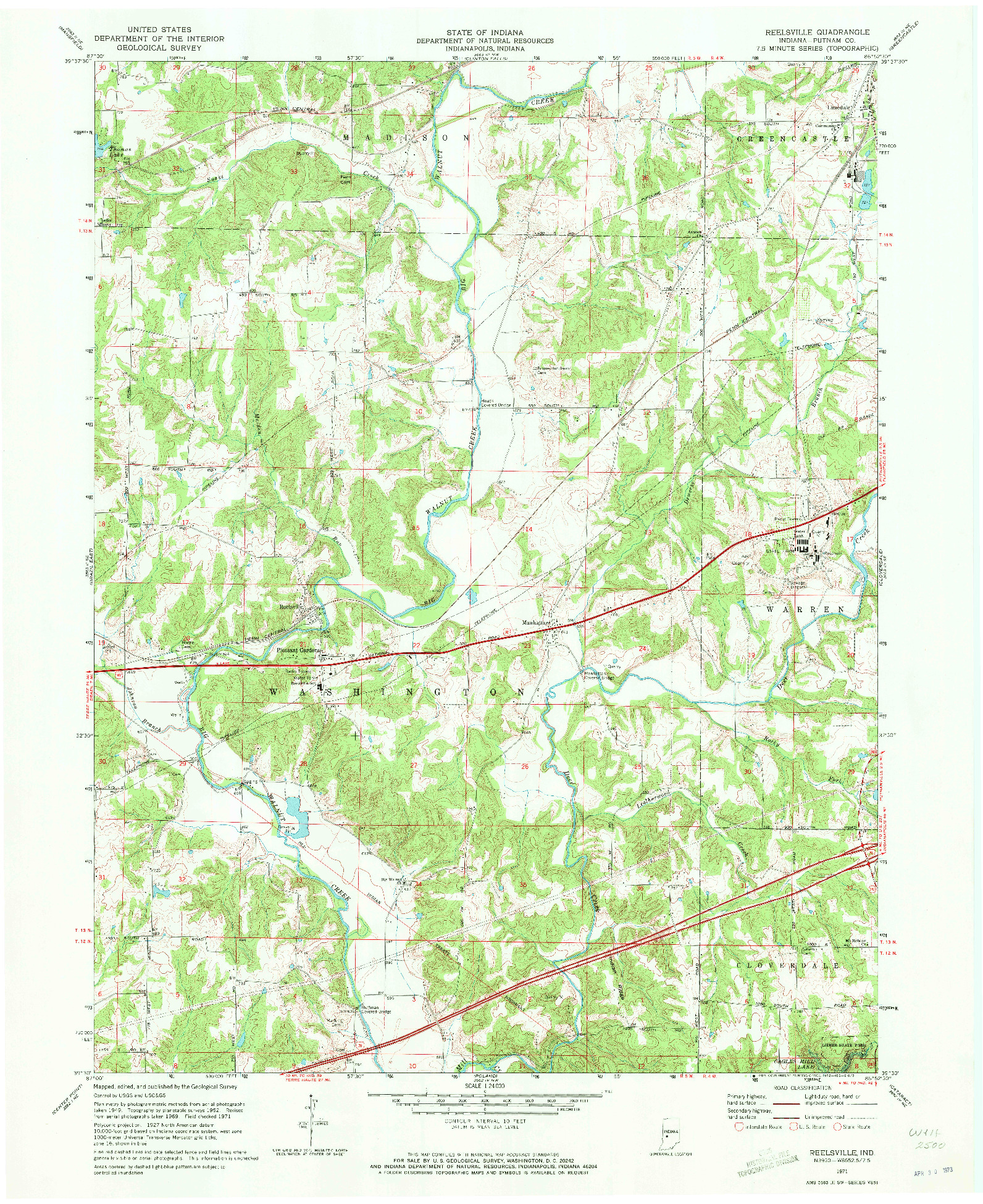 USGS 1:24000-SCALE QUADRANGLE FOR REELSVILLE, IN 1971
