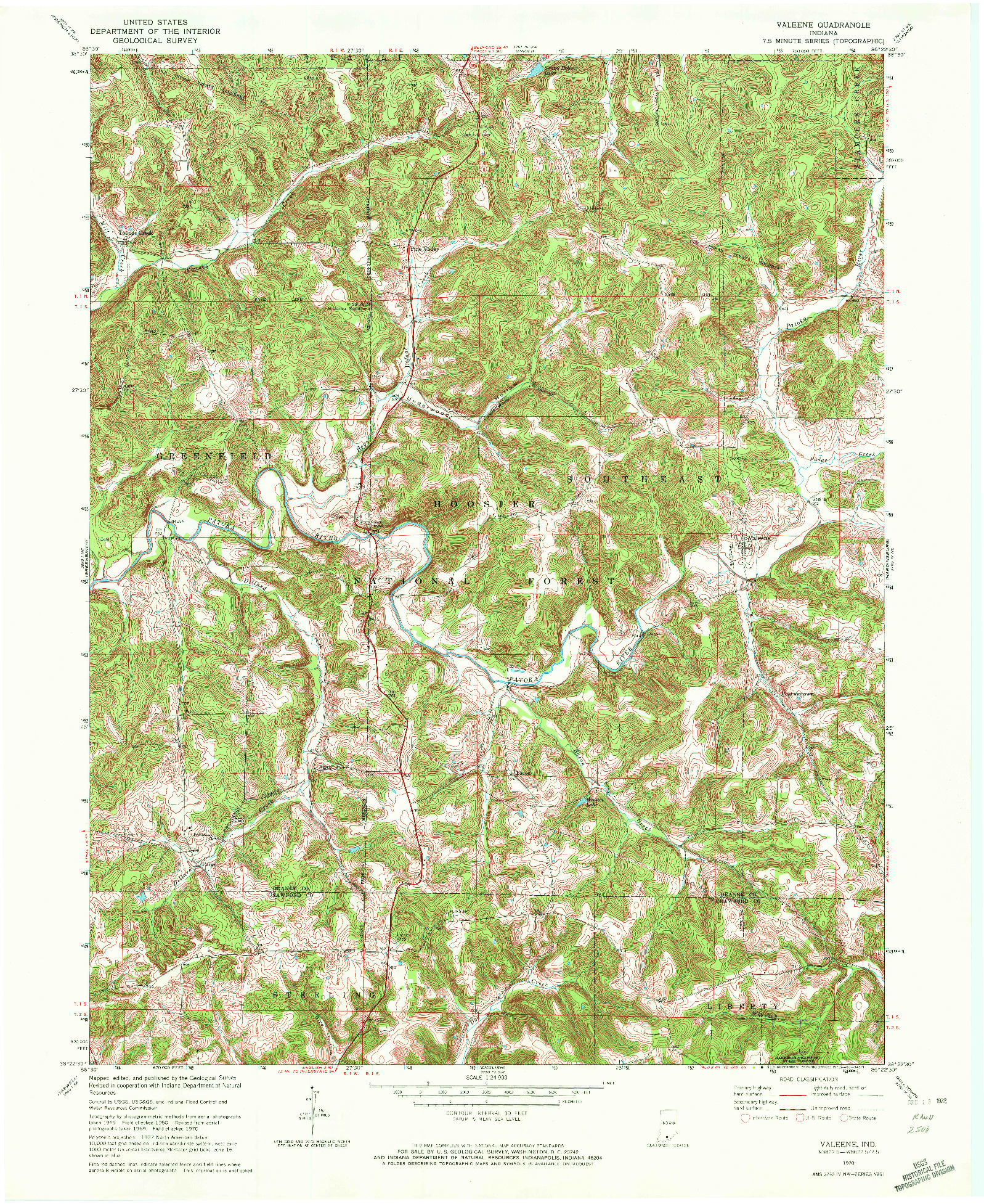 USGS 1:24000-SCALE QUADRANGLE FOR VALEENE, IN 1970