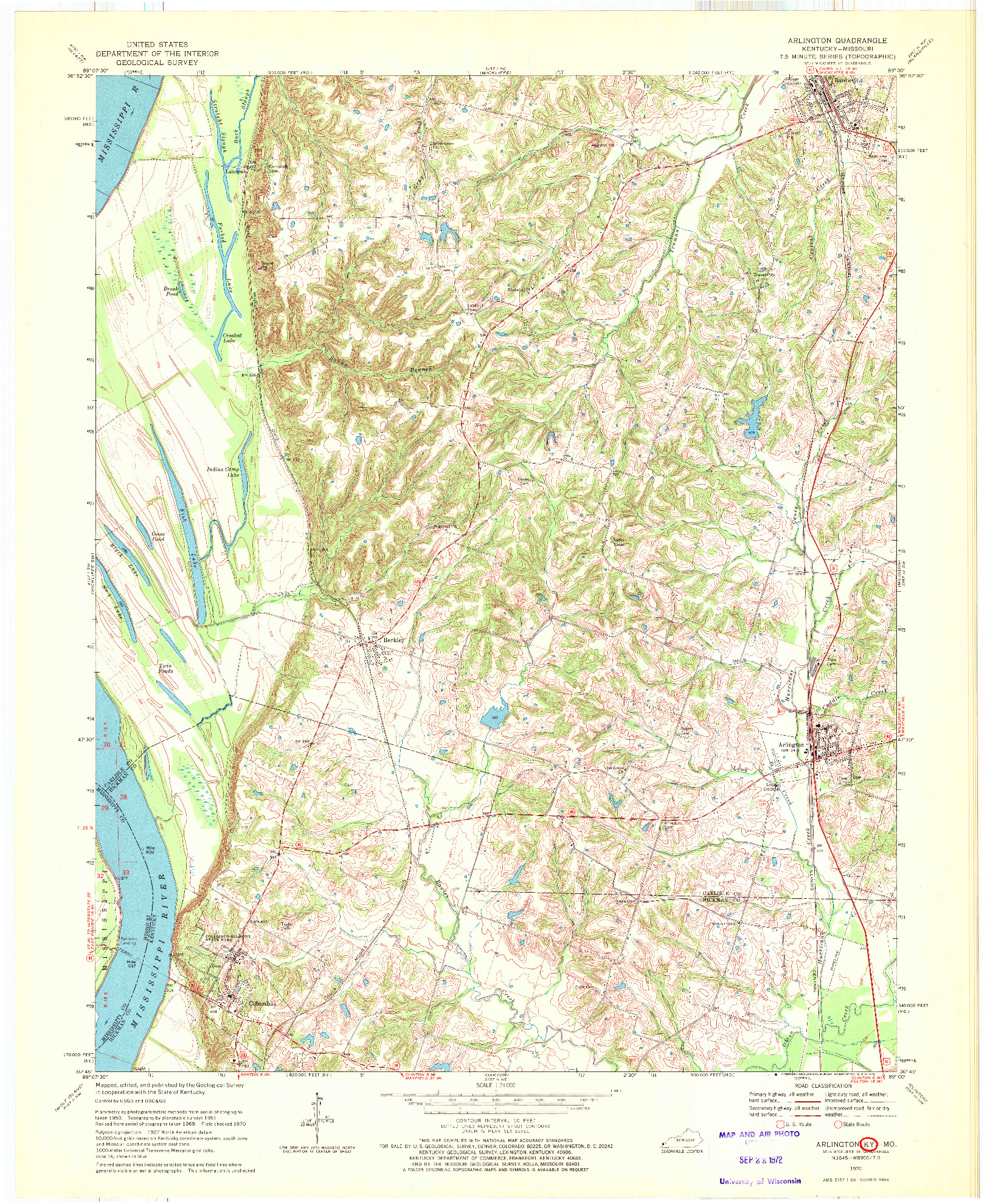 USGS 1:24000-SCALE QUADRANGLE FOR ARLINGTON, KY 1970