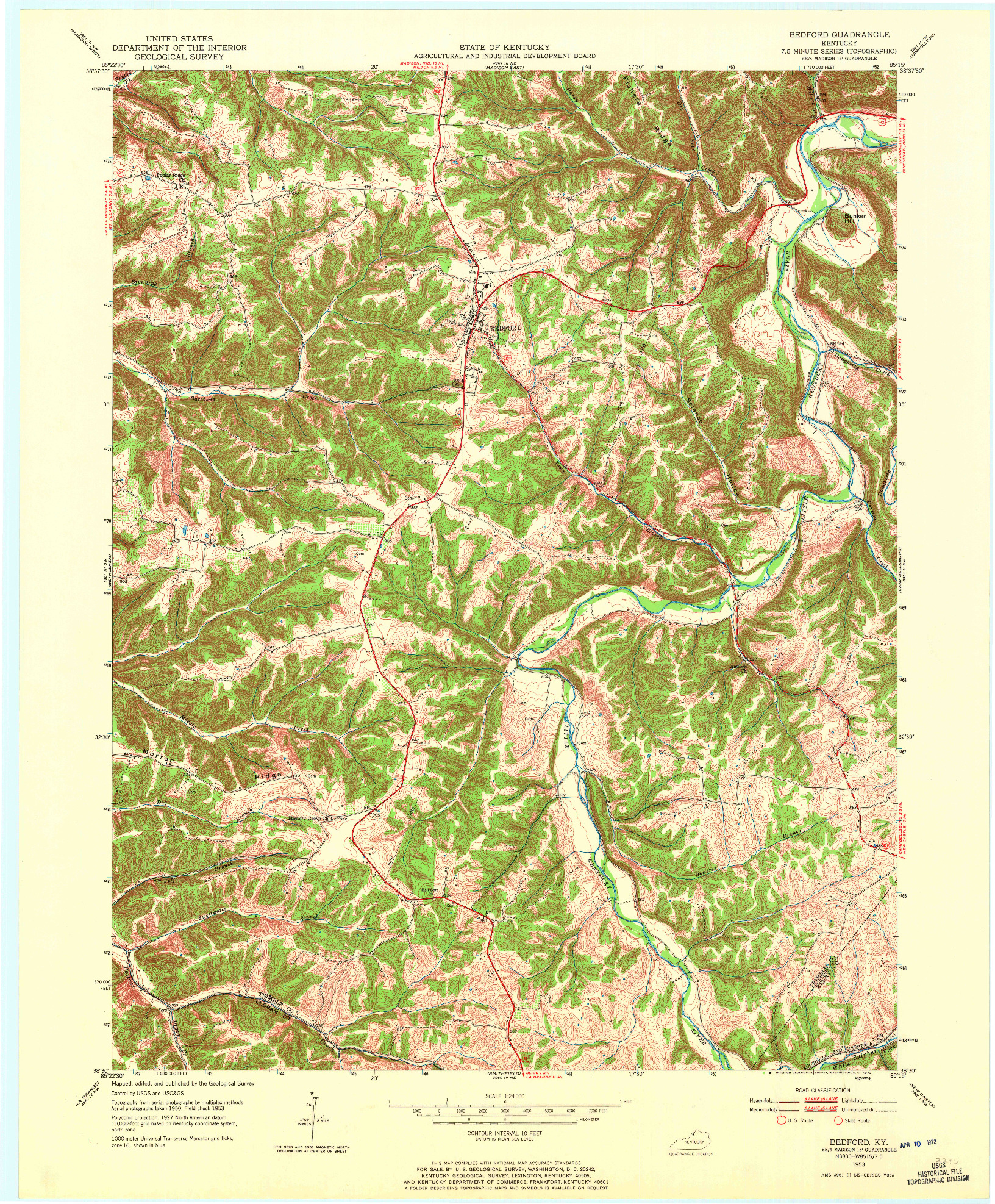 USGS 1:24000-SCALE QUADRANGLE FOR BEDFORD, KY 1953