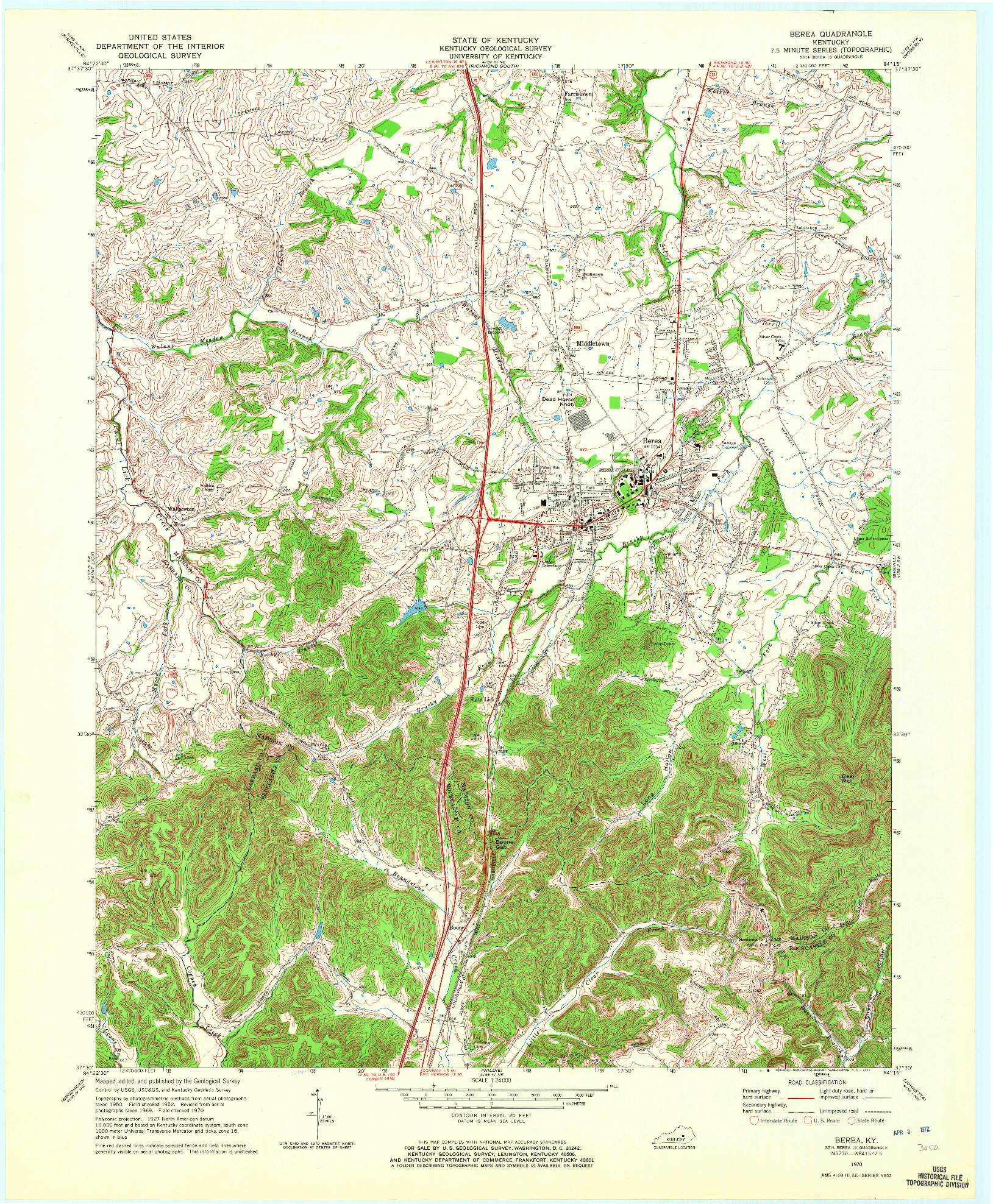 USGS 1:24000-SCALE QUADRANGLE FOR BEREA, KY 1970