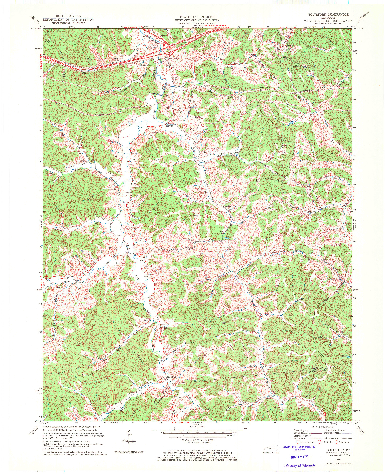 USGS 1:24000-SCALE QUADRANGLE FOR BOLTSFORK, KY 1971