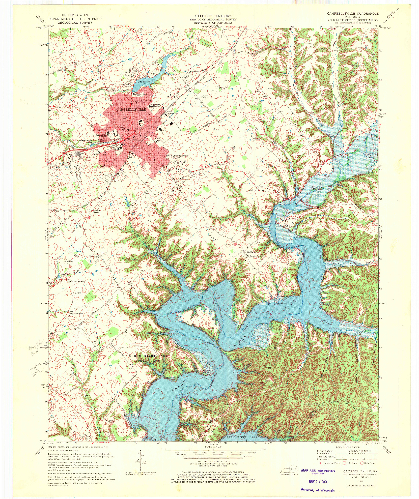 USGS 1:24000-SCALE QUADRANGLE FOR CAMPBELLSVILLE, KY 1970