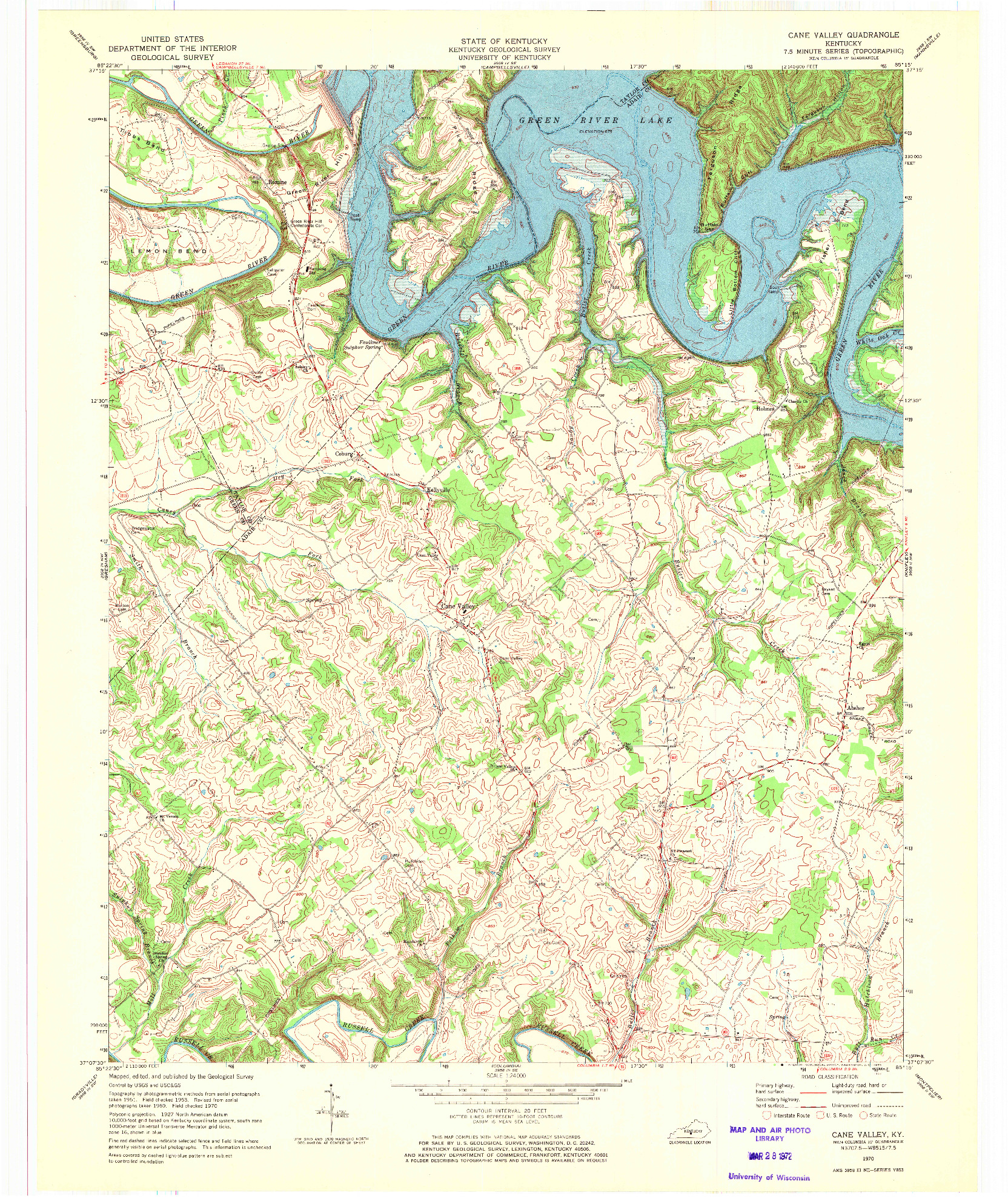 USGS 1:24000-SCALE QUADRANGLE FOR CANE VALLEY, KY 1970