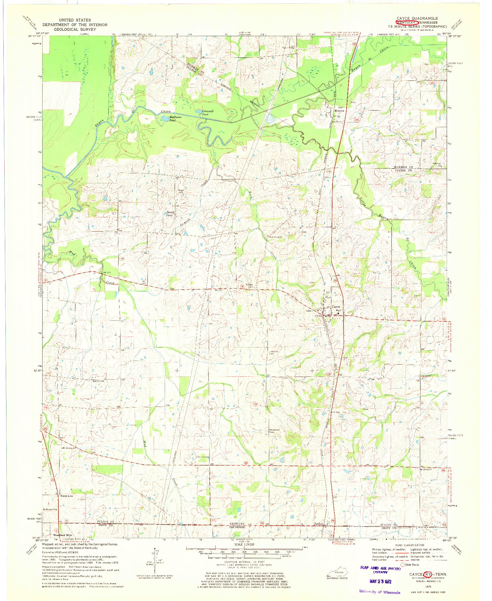 USGS 1:24000-SCALE QUADRANGLE FOR CAYCE, KY 1970