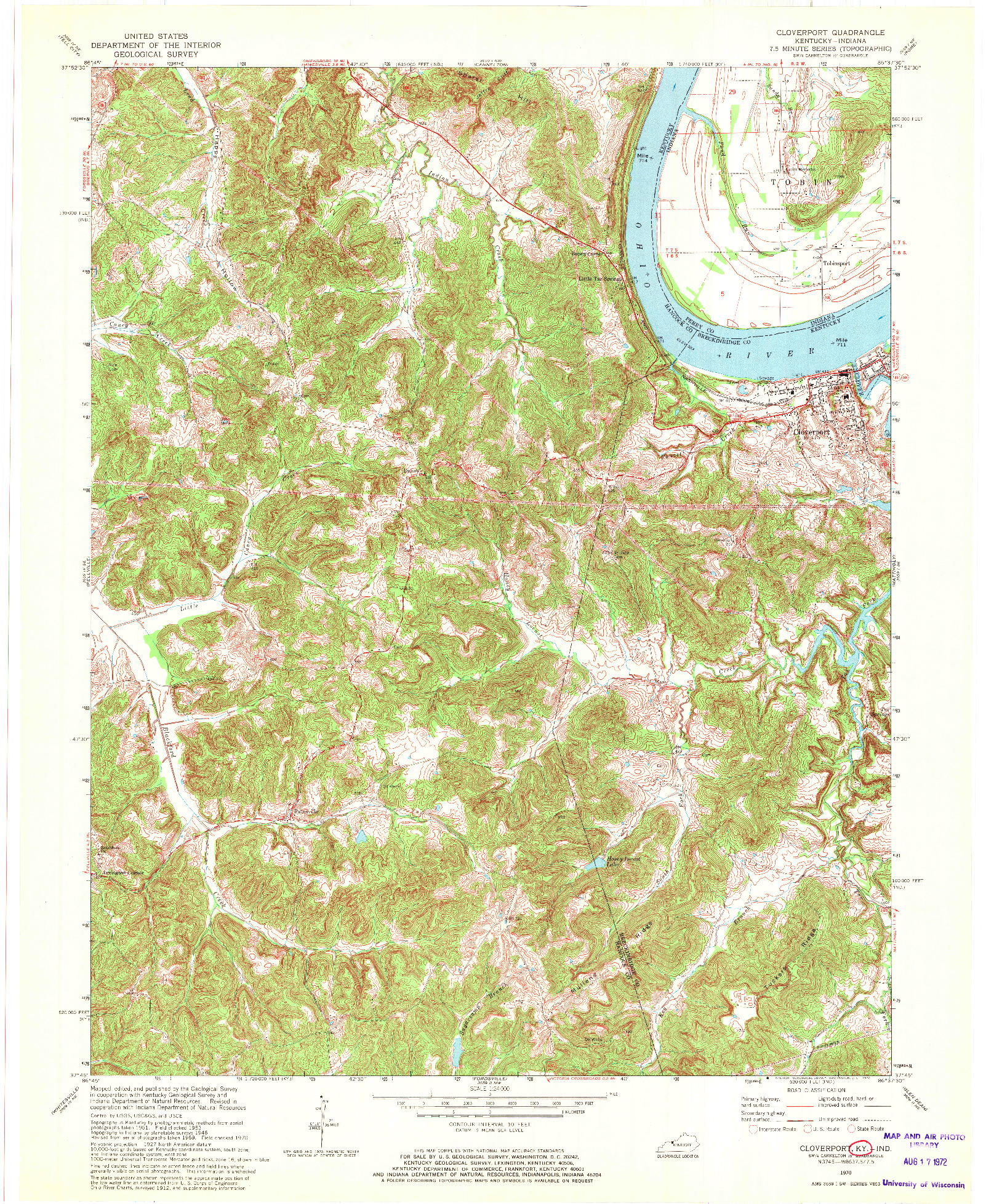 USGS 1:24000-SCALE QUADRANGLE FOR CLOVERPORT, KY 1970