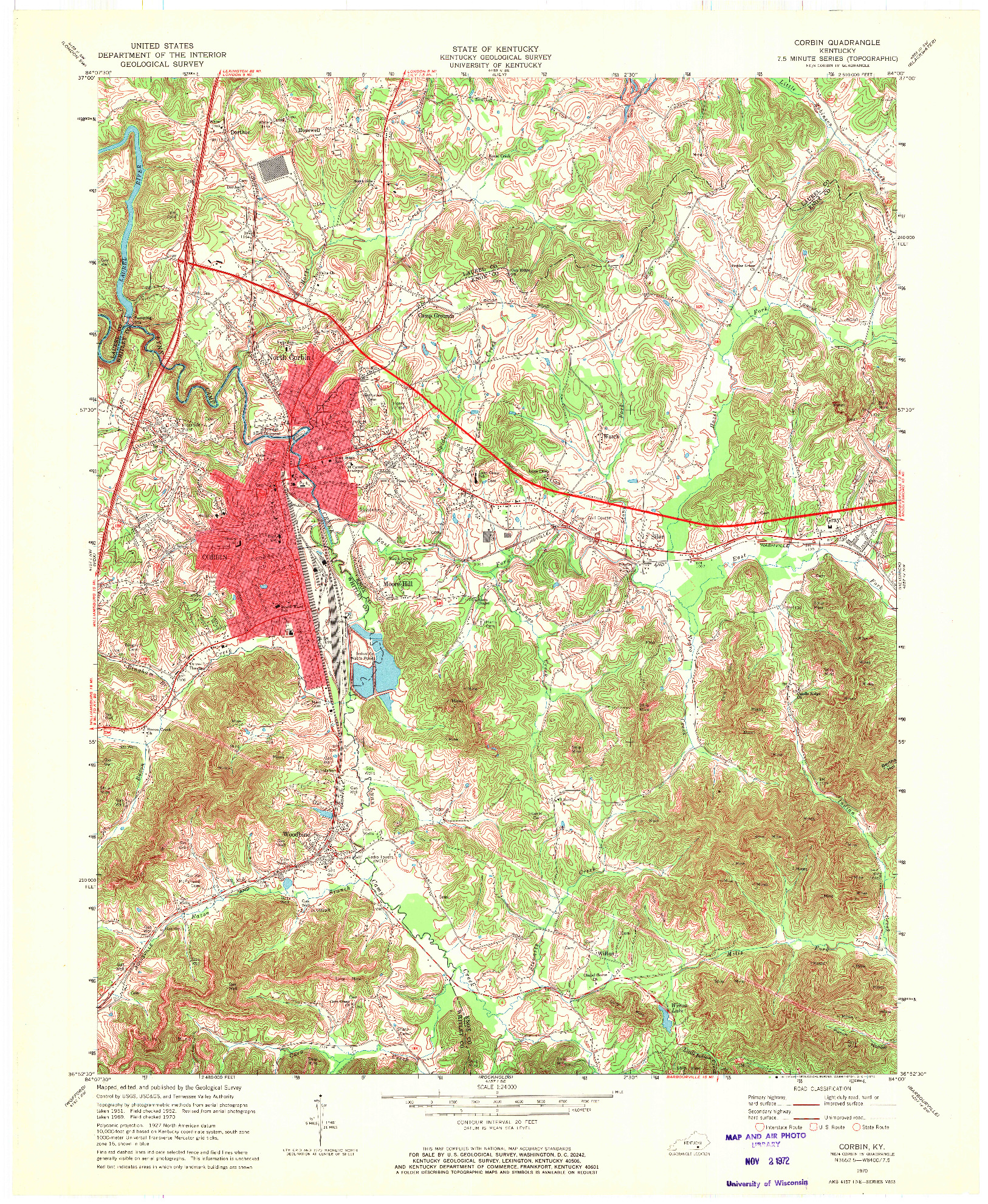USGS 1:24000-SCALE QUADRANGLE FOR CORBIN, KY 1970