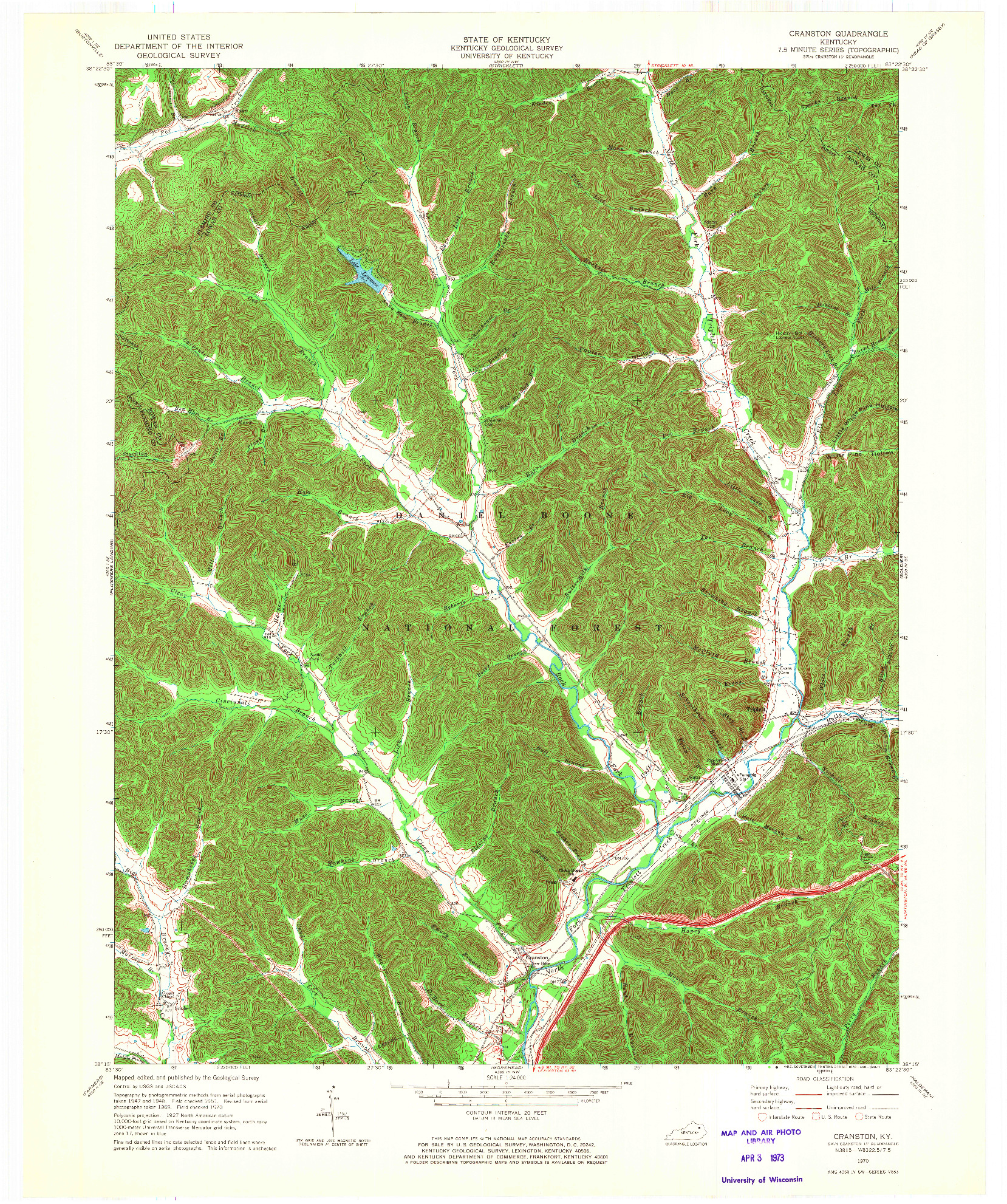 USGS 1:24000-SCALE QUADRANGLE FOR CRANSTON, KY 1970