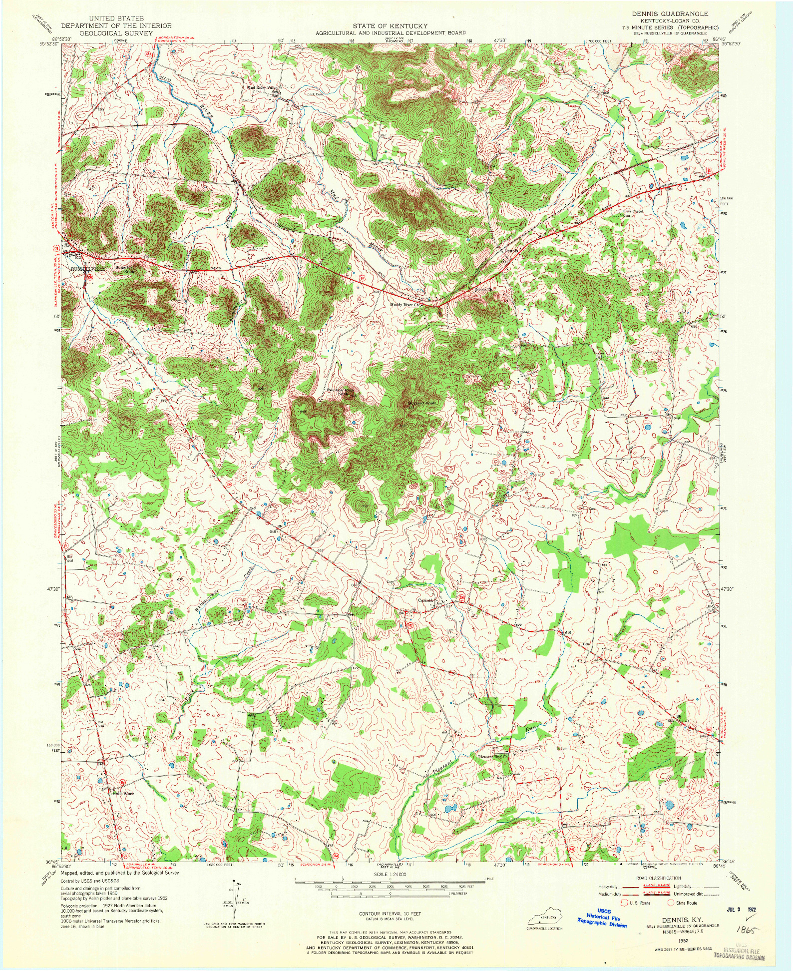 USGS 1:24000-SCALE QUADRANGLE FOR DENNIS, KY 1952