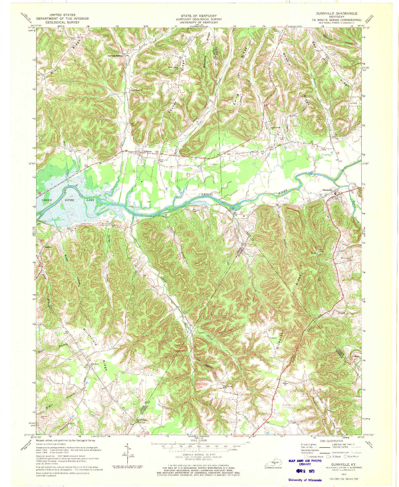 USGS 1:24000-SCALE QUADRANGLE FOR DUNNVILLE, KY 1970