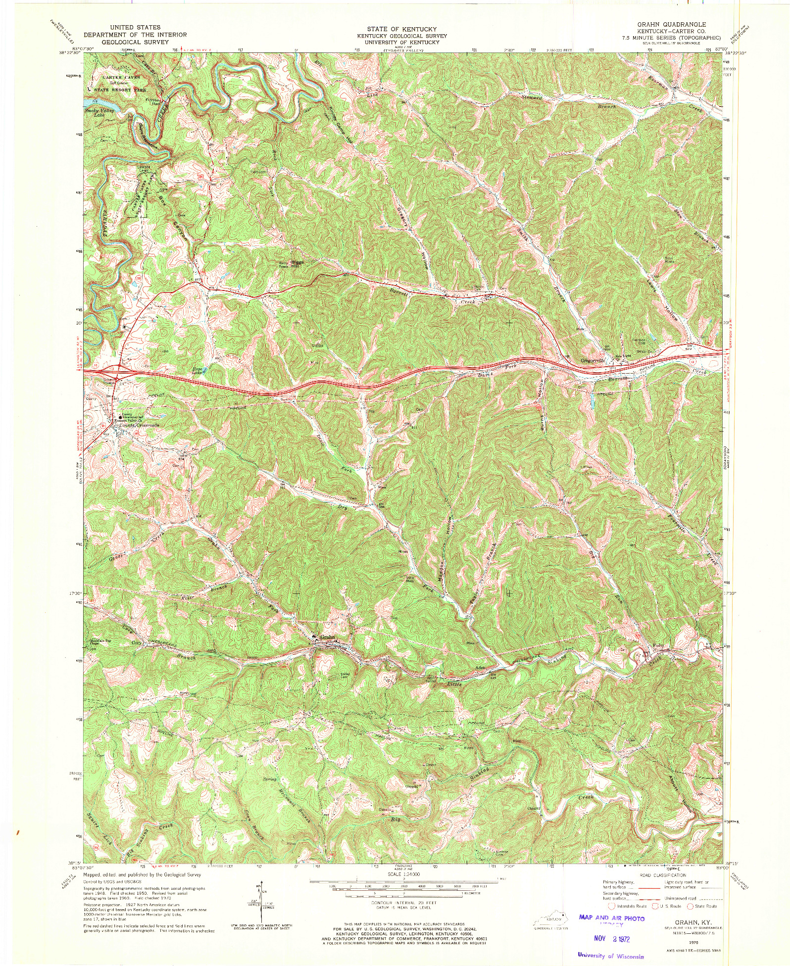 USGS 1:24000-SCALE QUADRANGLE FOR GRAHN, KY 1970