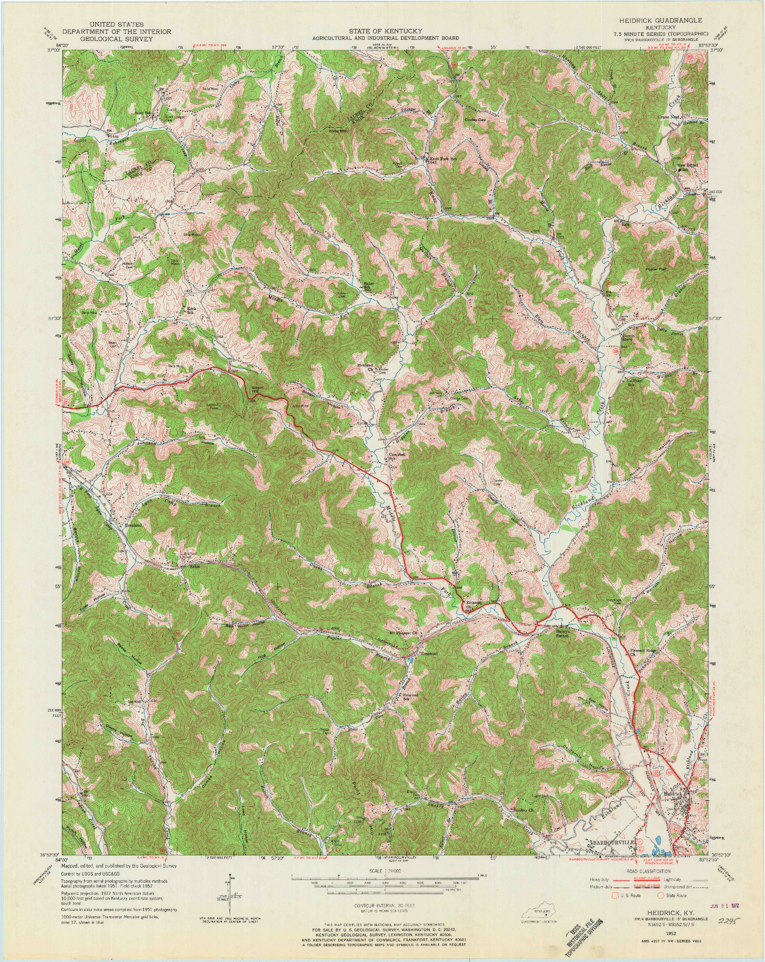 USGS 1:24000-SCALE QUADRANGLE FOR HEIDRICK, KY 1952